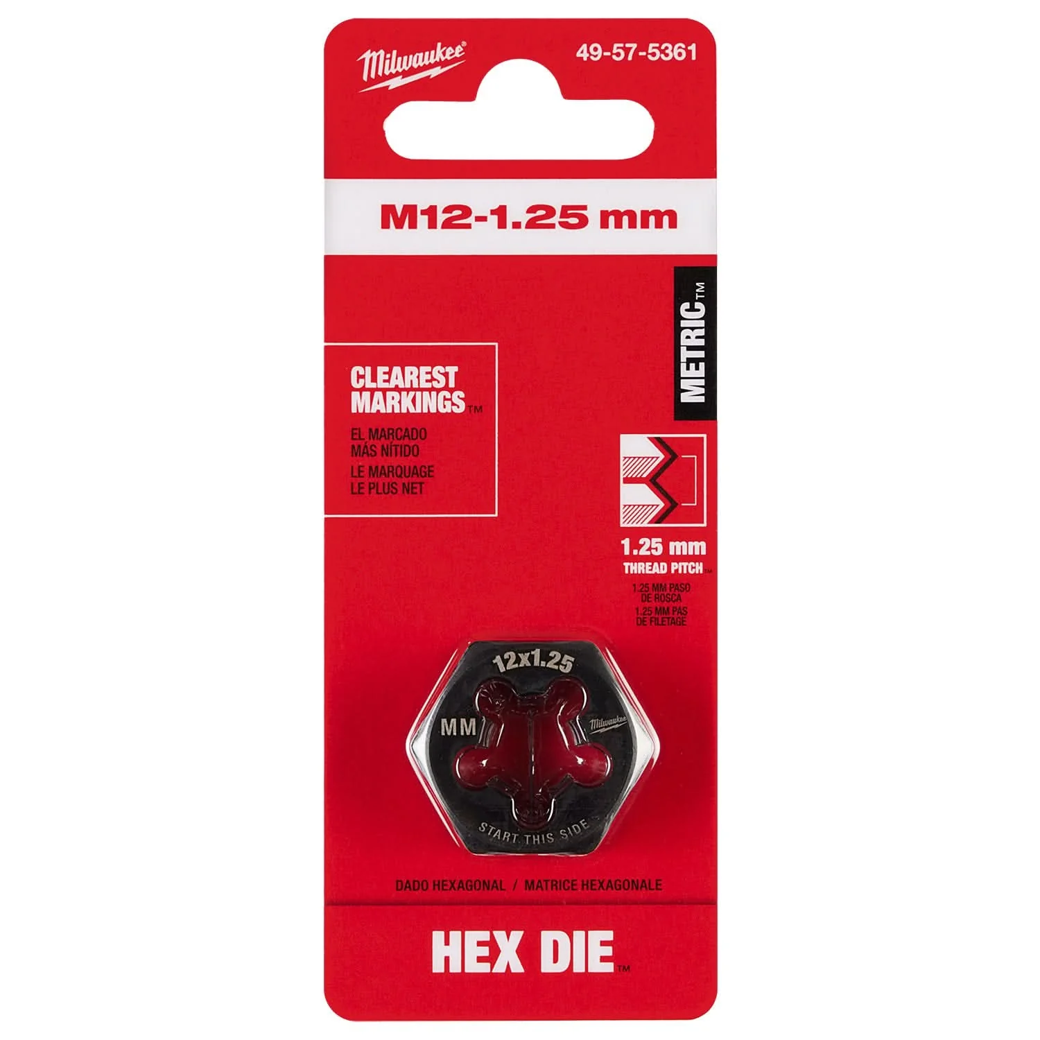 Milwaukee 49-57-5361 M12-1.25 mm 1-Inch Hex Threading Die - Image 2
