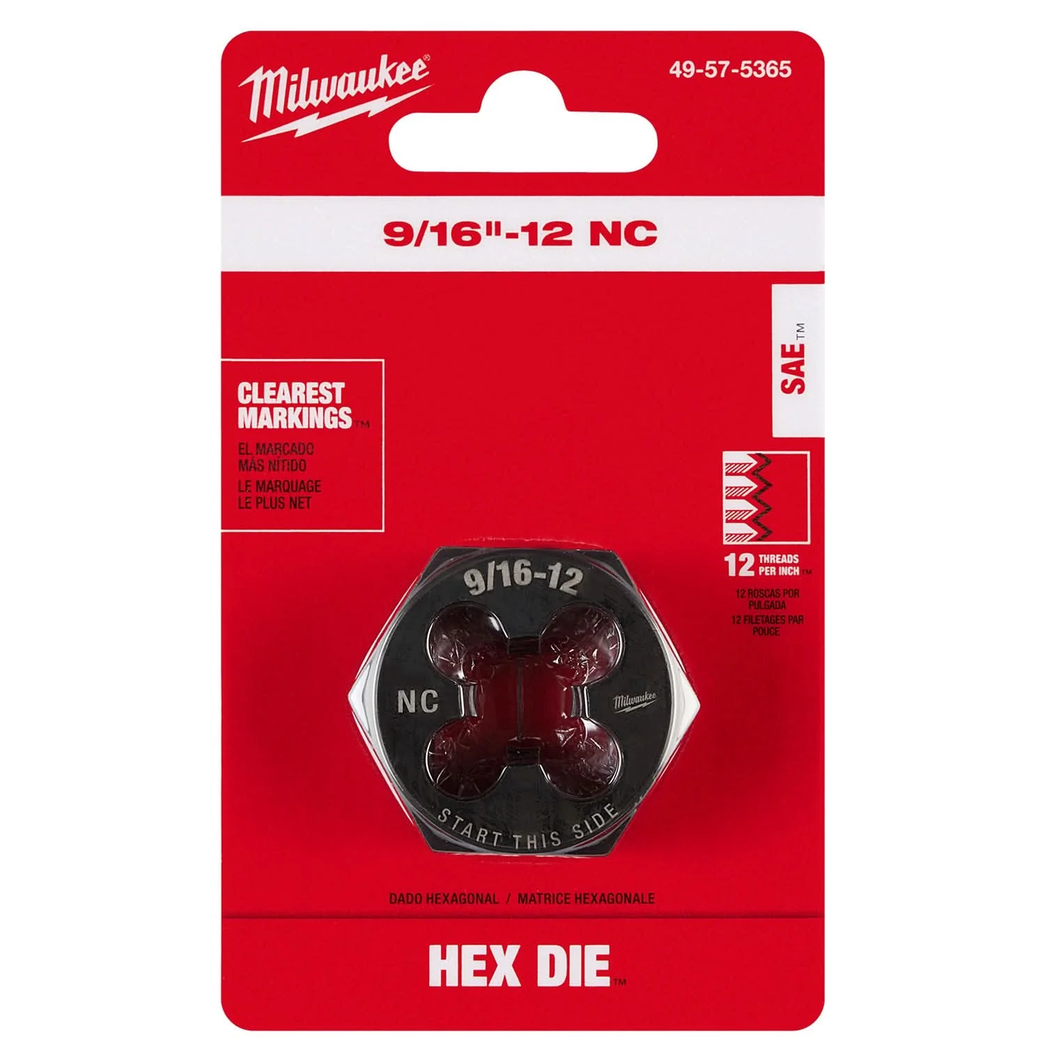 Milwaukee 49-57-5365 9/16"-12 NC 1-7/16" Hex Threading Die - Image 2
