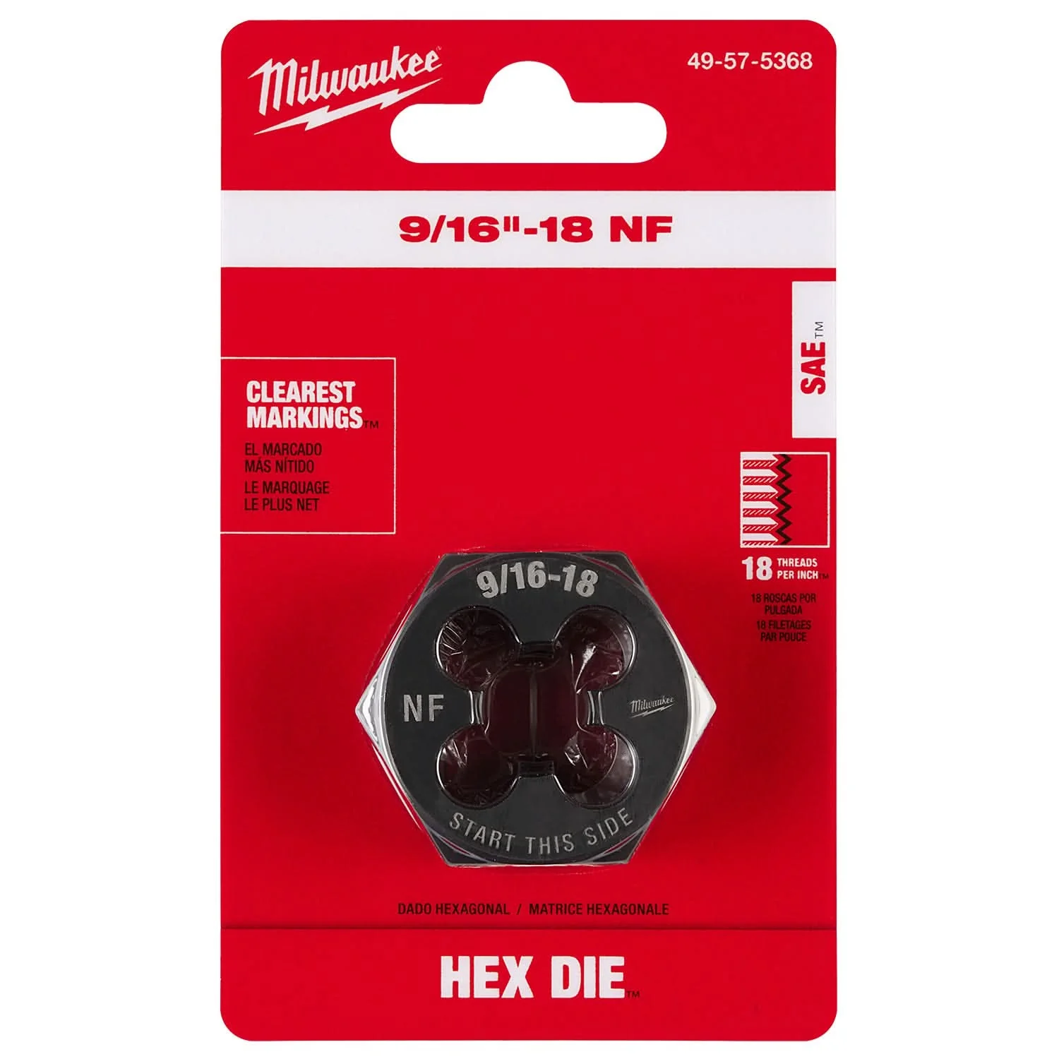 Milwaukee 49-57-5368 9/16"-18 NF 1-7/16" Hex Threading Die - Image 2