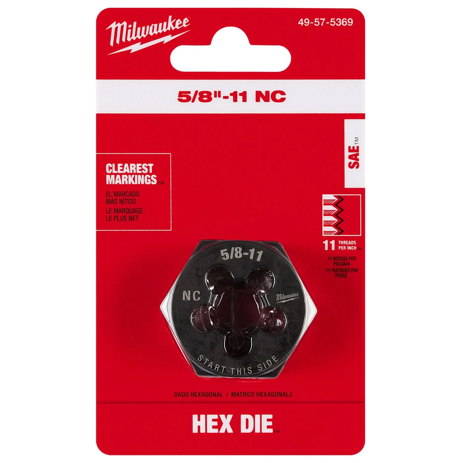 Milwaukee 49-57-5369 5/8"-11 NC 1-7/16" Hex Threading Die - Image 2