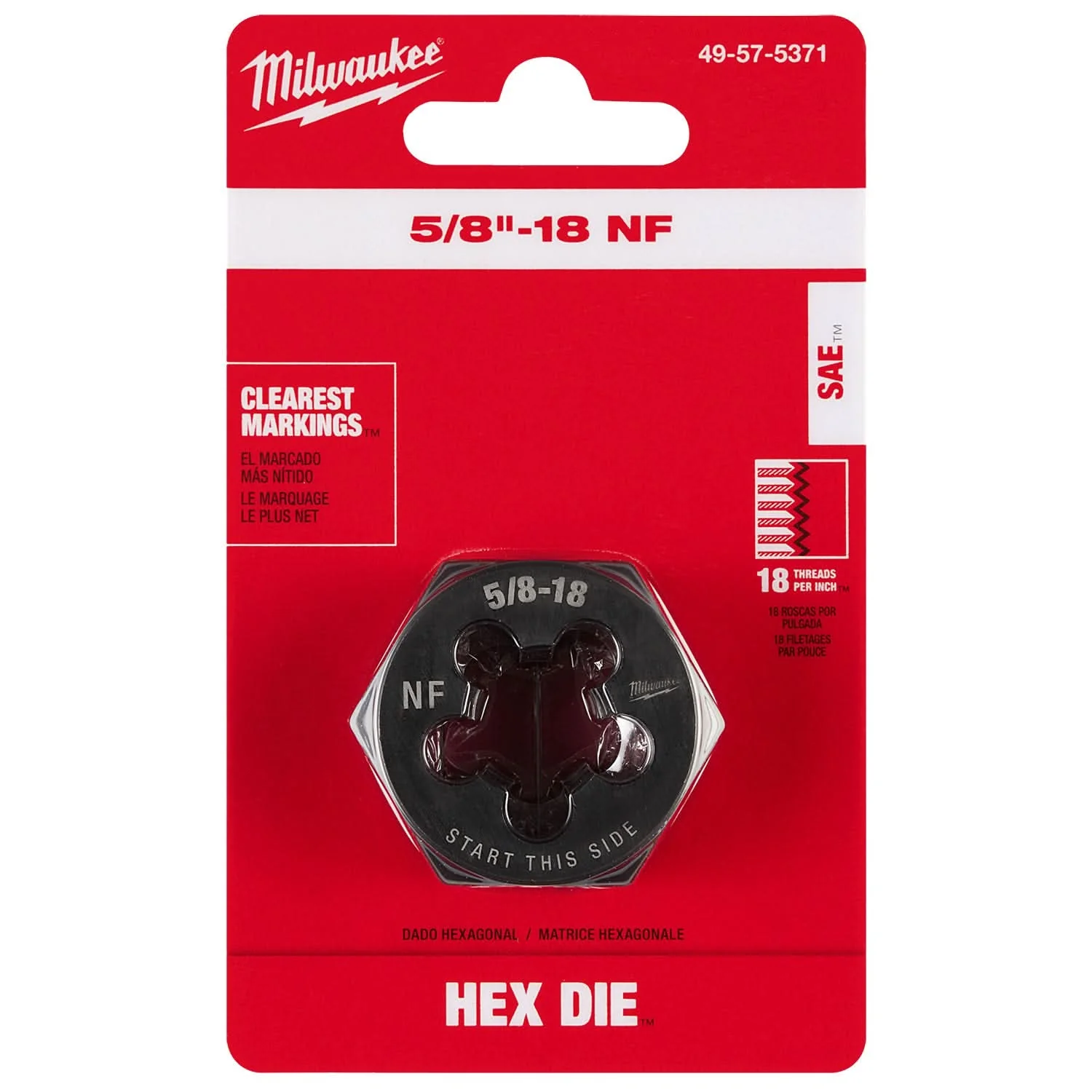 Milwaukee 49-57-5371 5/8"-18 NF 1-7/16" Hex Threading Die - Image 2