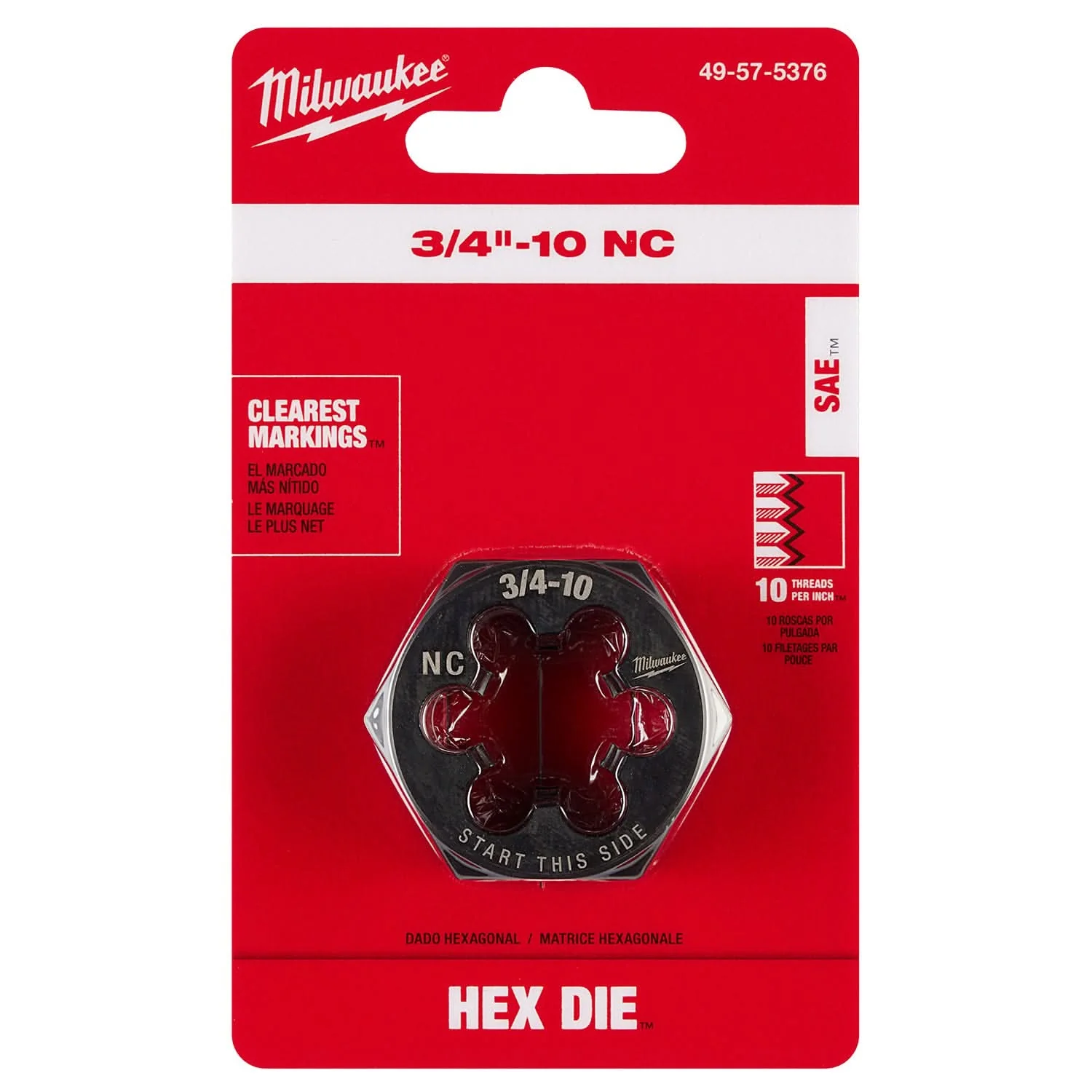 Milwaukee 49-57-5376 3/4"-10 NC 1-7/16" Hex Threading Die - Image 2