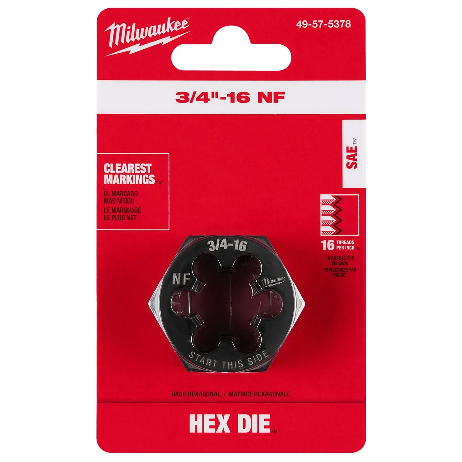 Milwaukee 49-57-5378 3/4"-16 NF 1-7/16" Hex Threading Die - Image 2