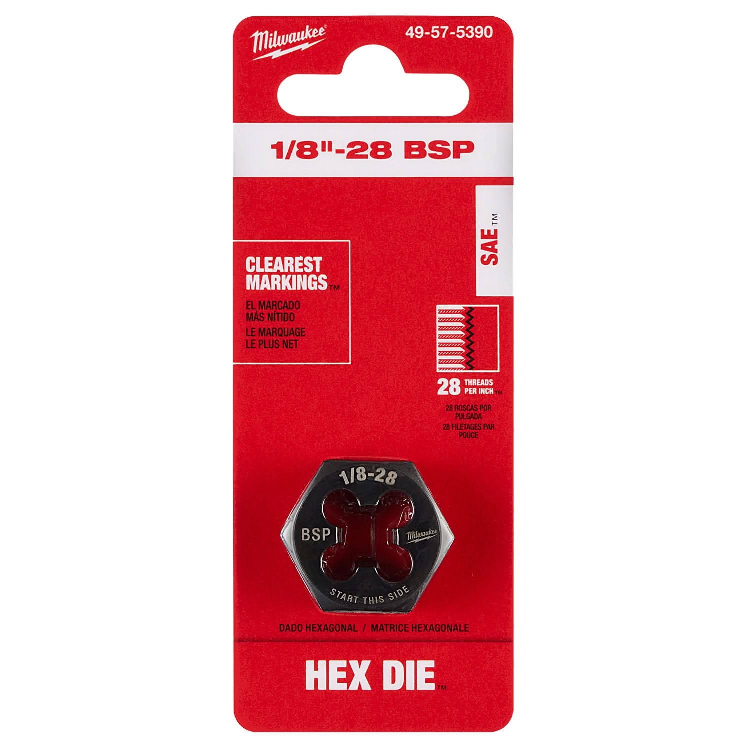 Milwaukee 49-57-5390 1/8"-28 BSP 1-Inch Hex Threading Die - Image 2