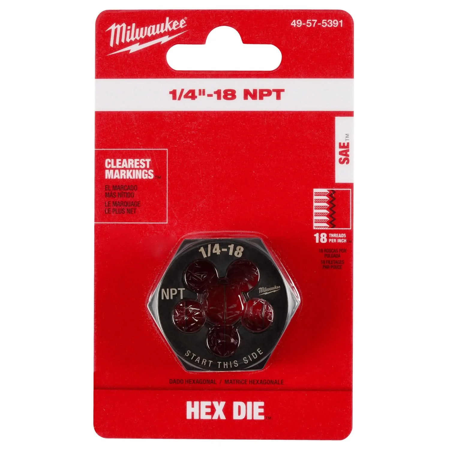 Milwaukee 49-57-5391 1/4"-18 NPT 1-7/16" Hex Threading Die - Image 2