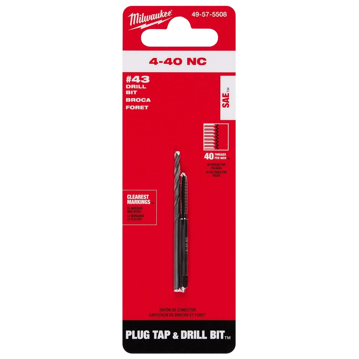 Milwaukee 49-57-5508 4-40 NC Straight Flute Plug Tap & #43 Drill Bit - Image 2