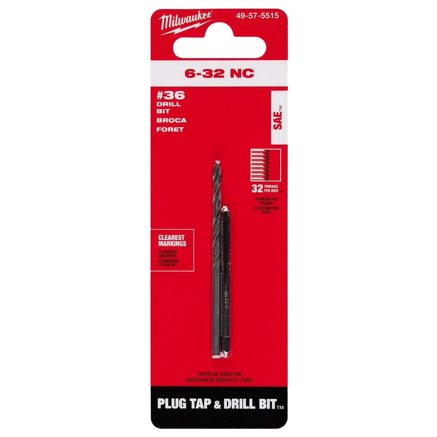 Milwaukee 49-57-5515 6-32 NC Straight Flute Plug Tap & #36 Drill Bit - Image 2