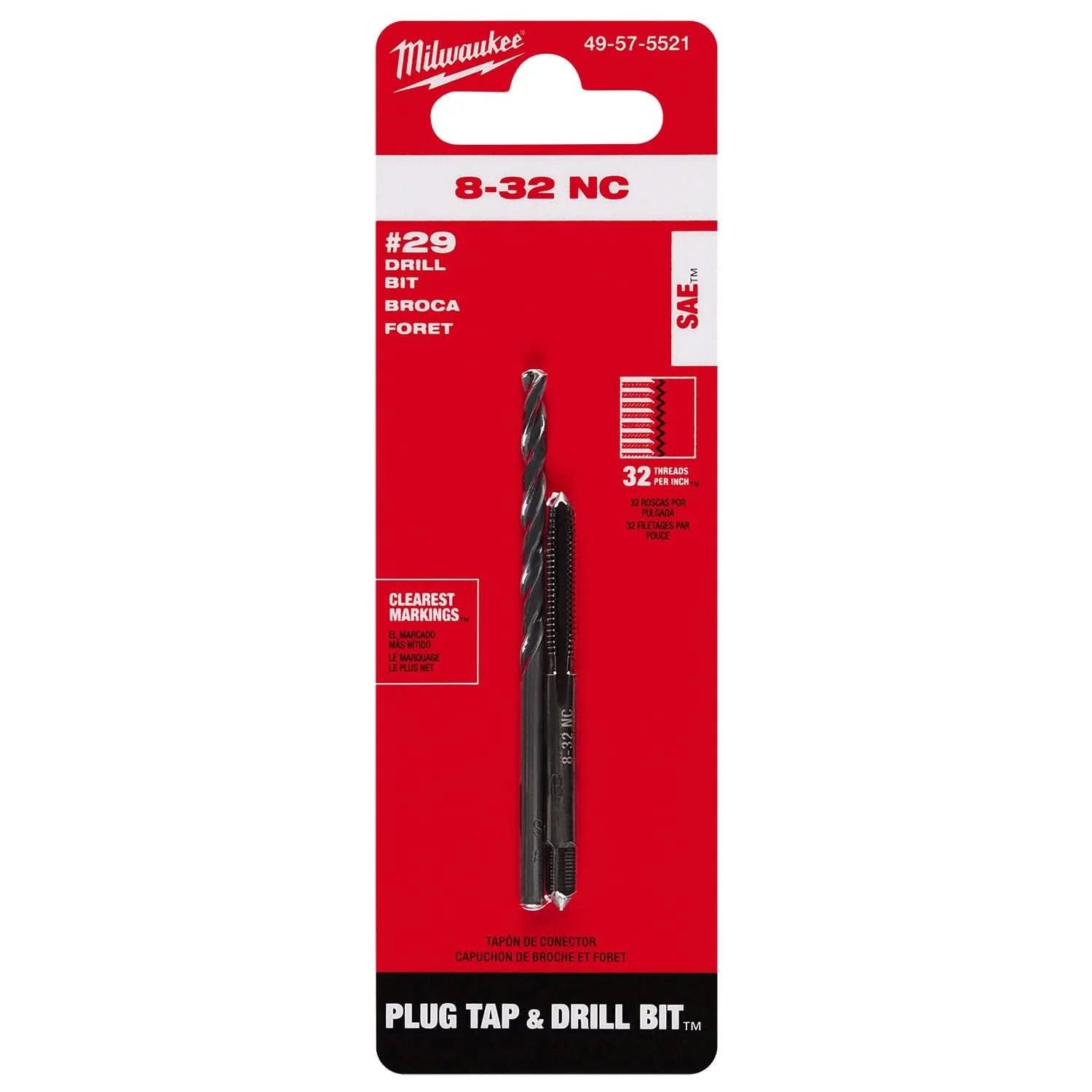 Milwaukee 49-57-5521 8-32 NC Straight Flute Plug Tap & #29 Drill Bit - Image 2