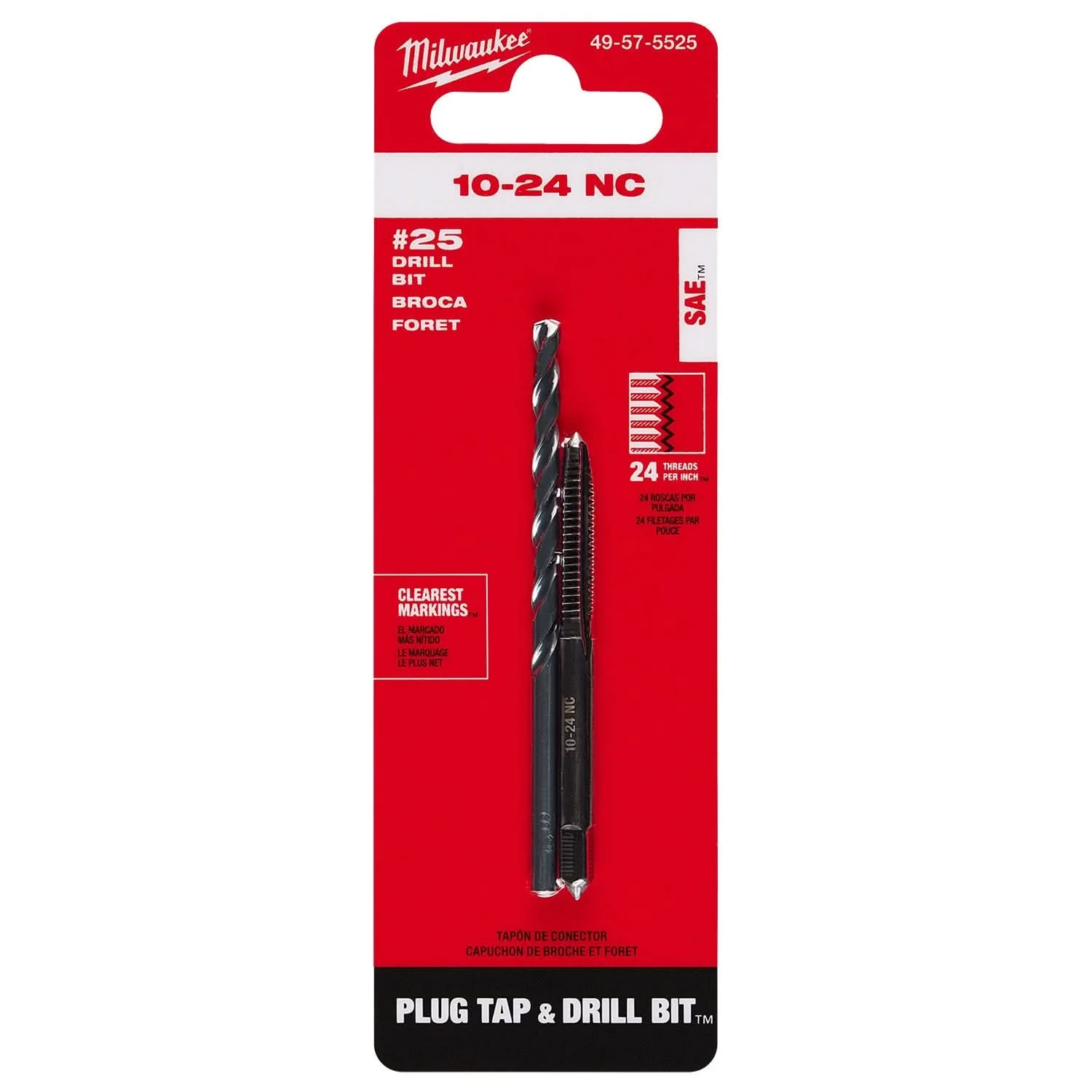 Milwaukee 49-57-5525 10-24 NC Straight Flute Plug Tap & #25 Drill Bit - Image 2