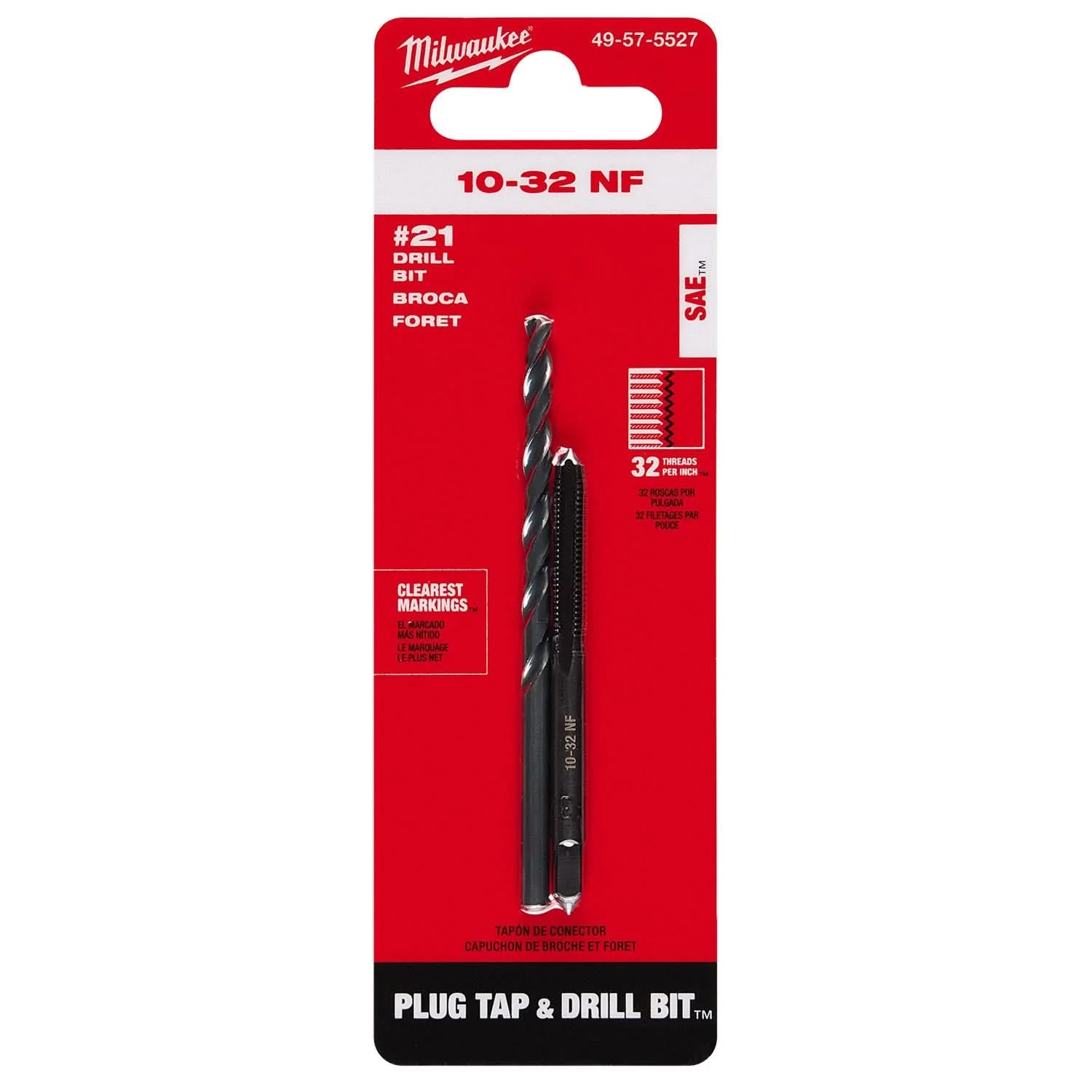 Milwaukee 49-57-5527 10-32 NF Straight Flute Plug Tap & #21 Drill Bit - Image 2