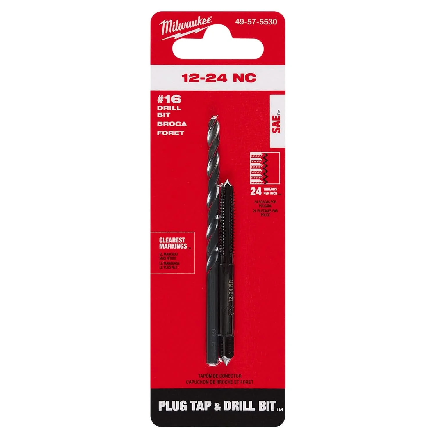 Milwaukee 49-57-5530 12-24 NC Straight Flute Plug Tap & #16 Drill Bit - Image 2