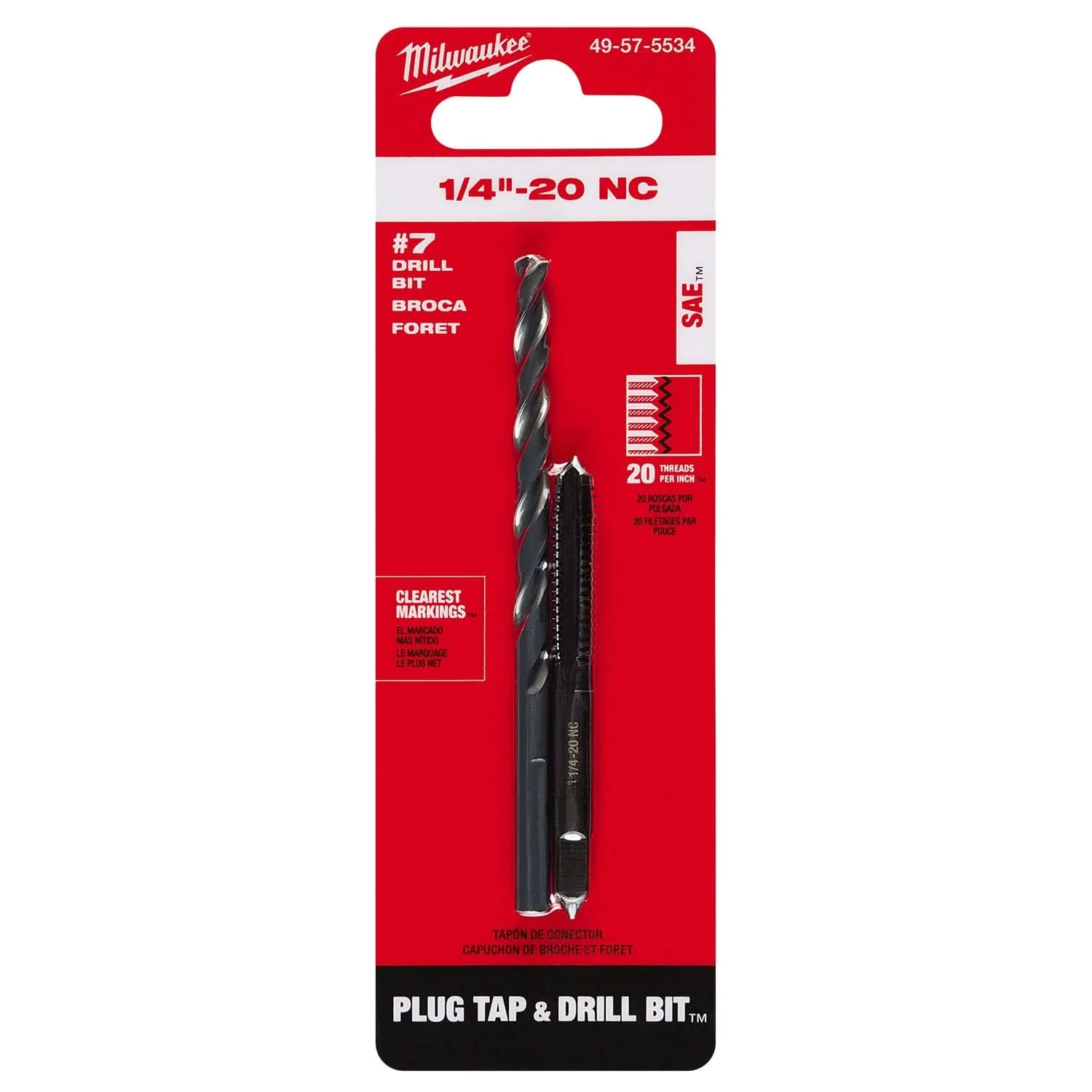 Milwaukee 49-57-5534 1/4"-20 NC Straight Flute Plug Tap & #7 Drill Bit - Image 2