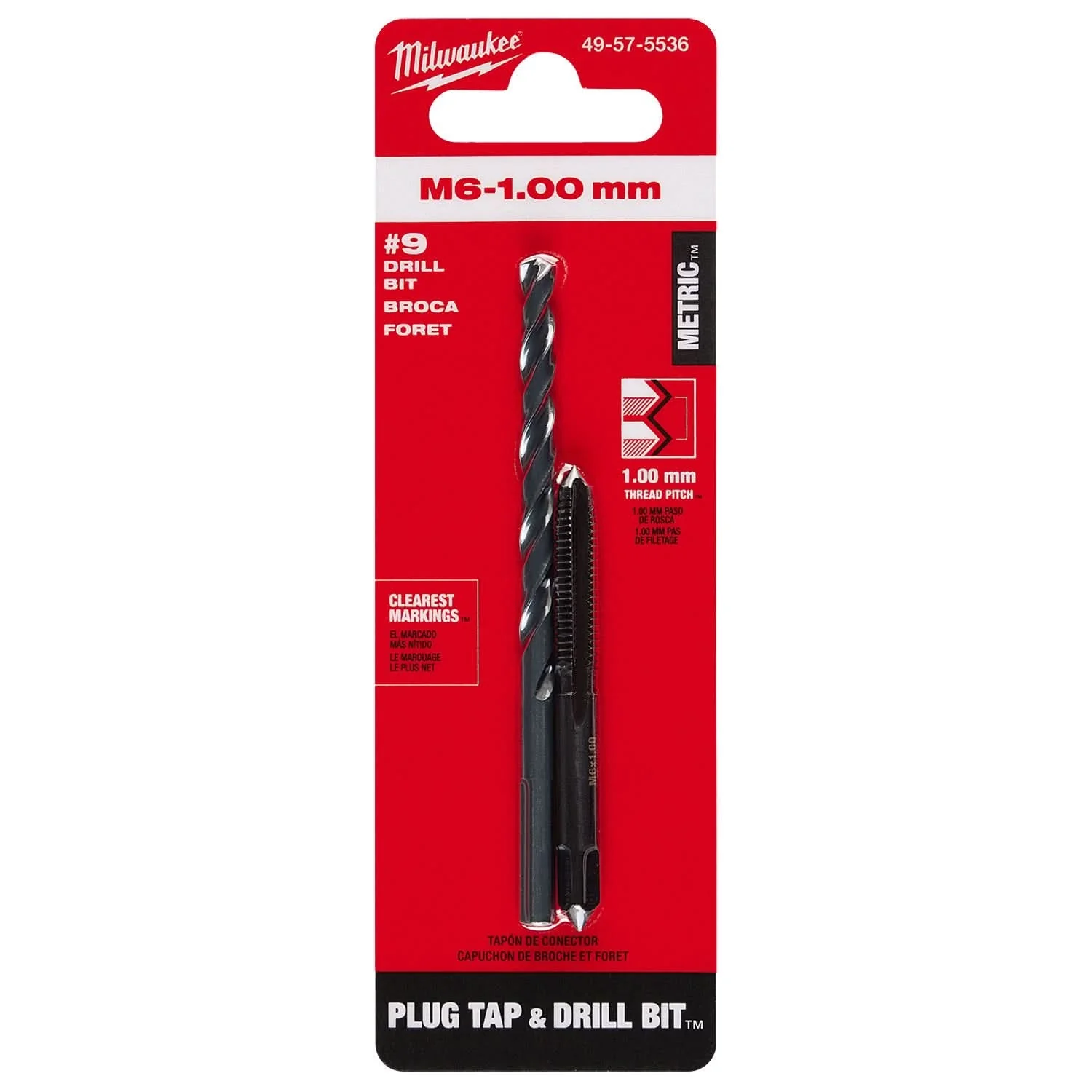 Milwaukee 49-57-5536 M6-1.00 mm Straight Flute Plug Tap & #9 Drill Bit - Image 2