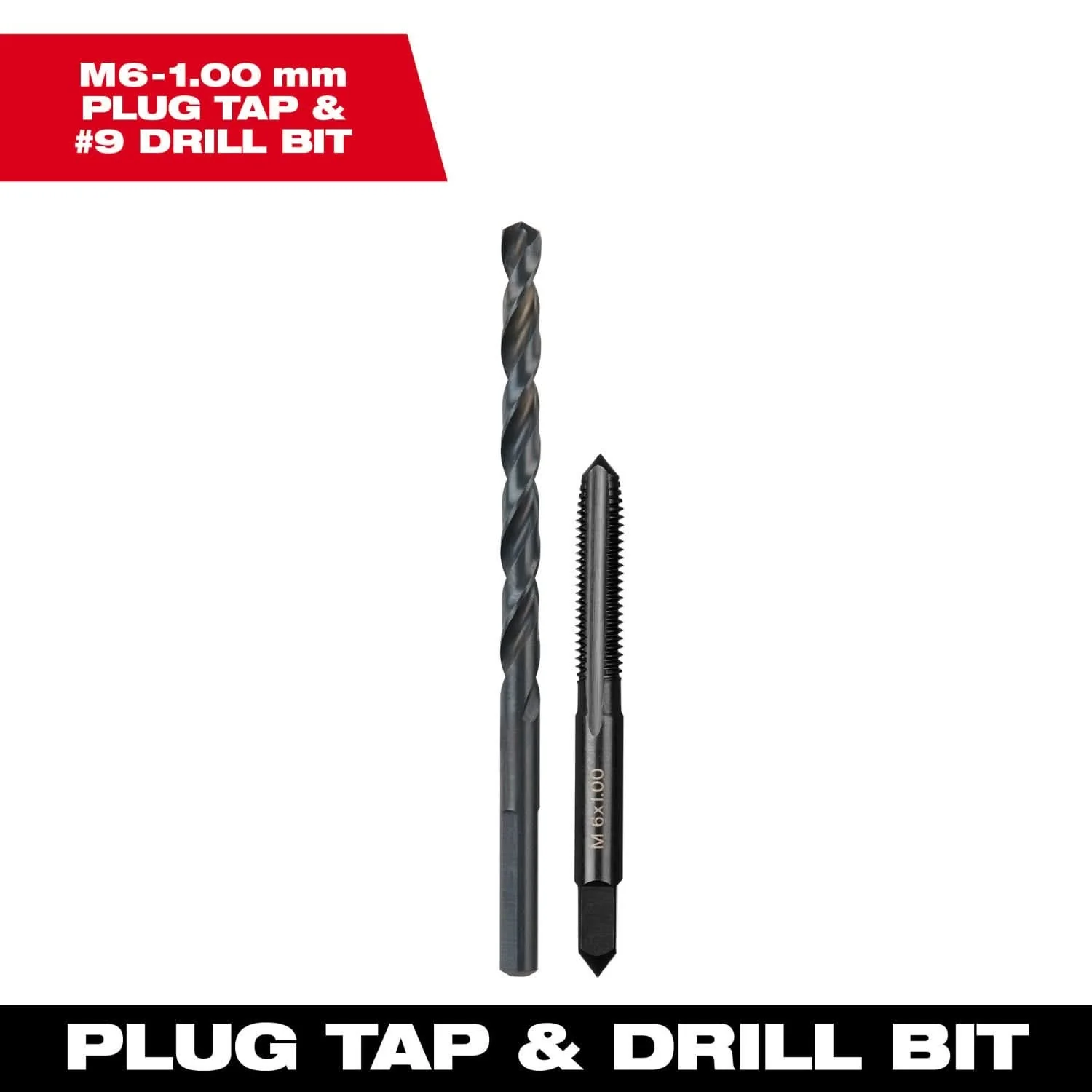 Milwaukee 49-57-5536 M6-1.00 mm Straight Flute Plug Tap & #9 Drill Bit - Image 3