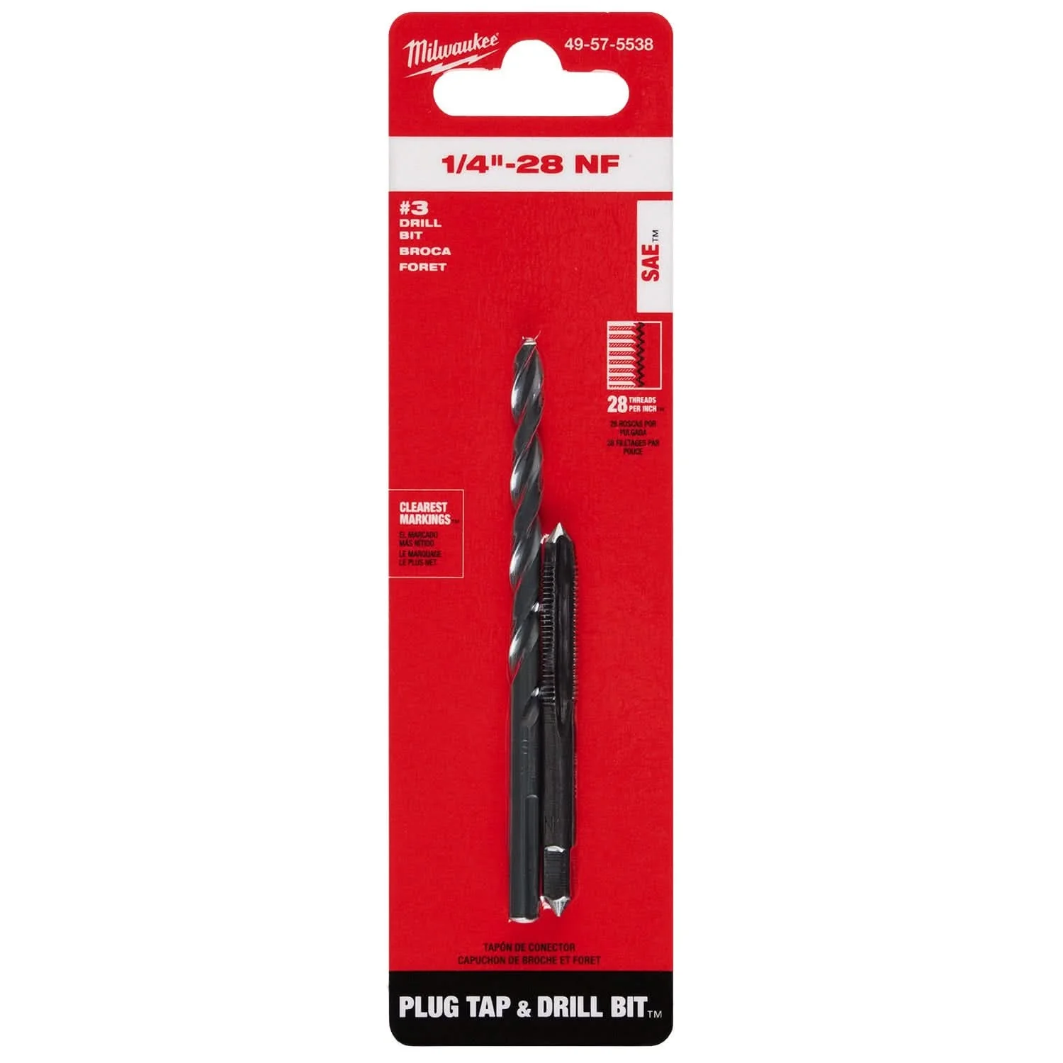 Milwaukee 49-57-5538 1/4"-28 NF Straight Flute Plug Tap & #3 Drill Bit - Image 2