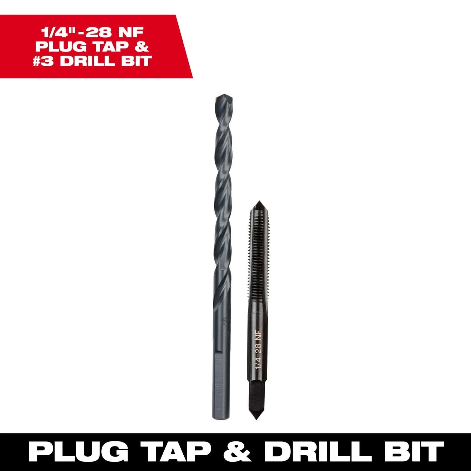 Milwaukee 49-57-5538 1/4"-28 NF Straight Flute Plug Tap & #3 Drill Bit - Image 3