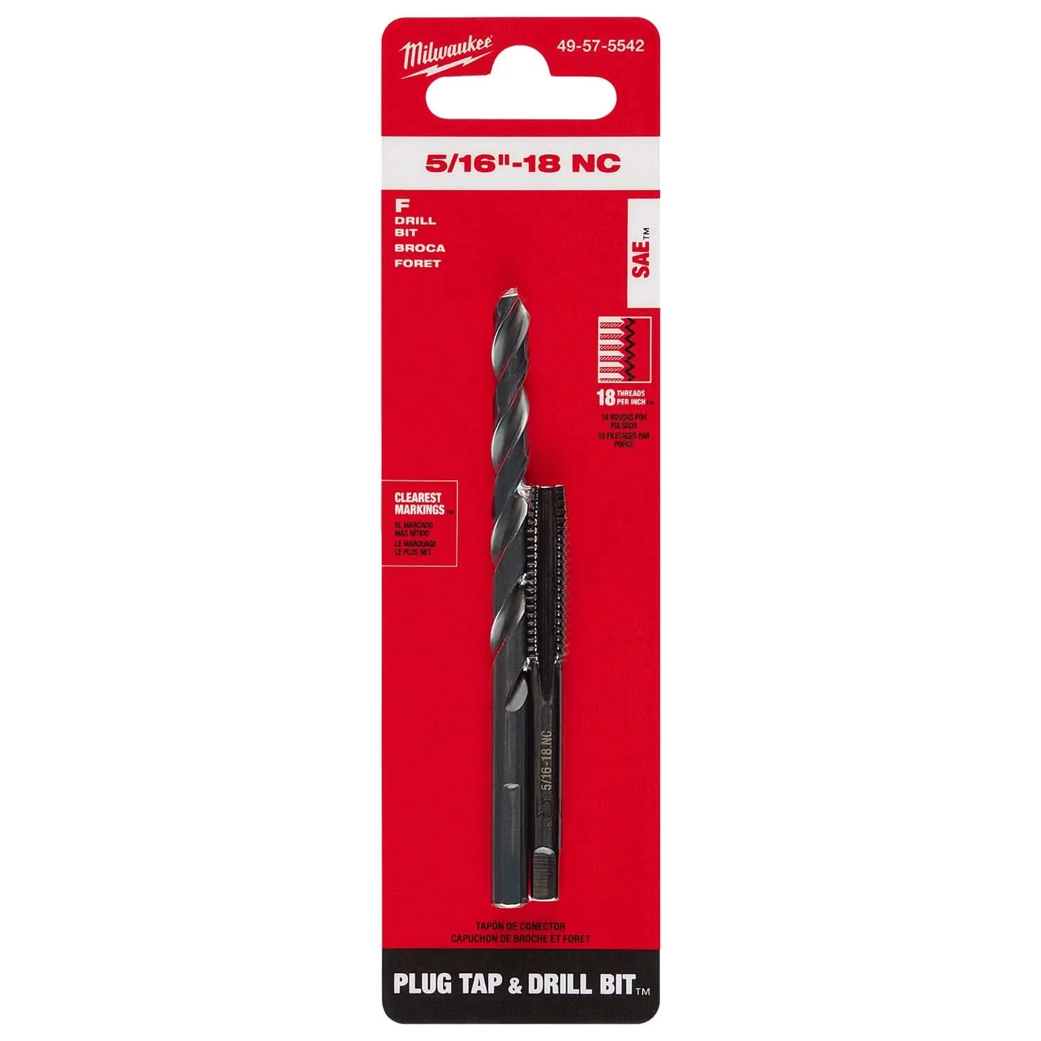 Milwaukee 49-57-5542 5/16"-18 NC Straight Flute Plug Tap & F Drill Bit - Image 2
