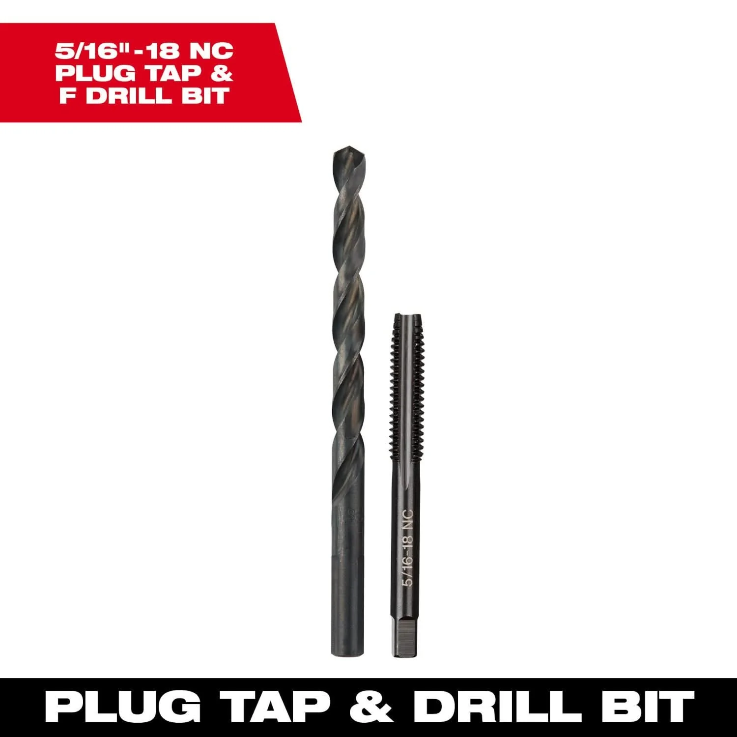 Milwaukee 49-57-5542 5/16"-18 NC Straight Flute Plug Tap & F Drill Bit - Image 3