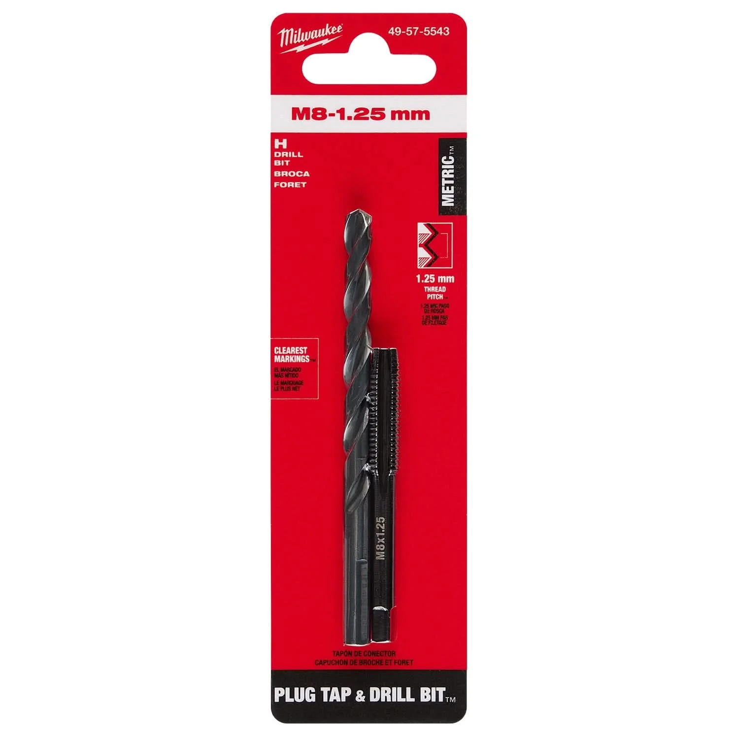 Milwaukee 49-57-5543 M8-1.25 mm Straight Flute Plug Tap & H Drill Bit - Image 2