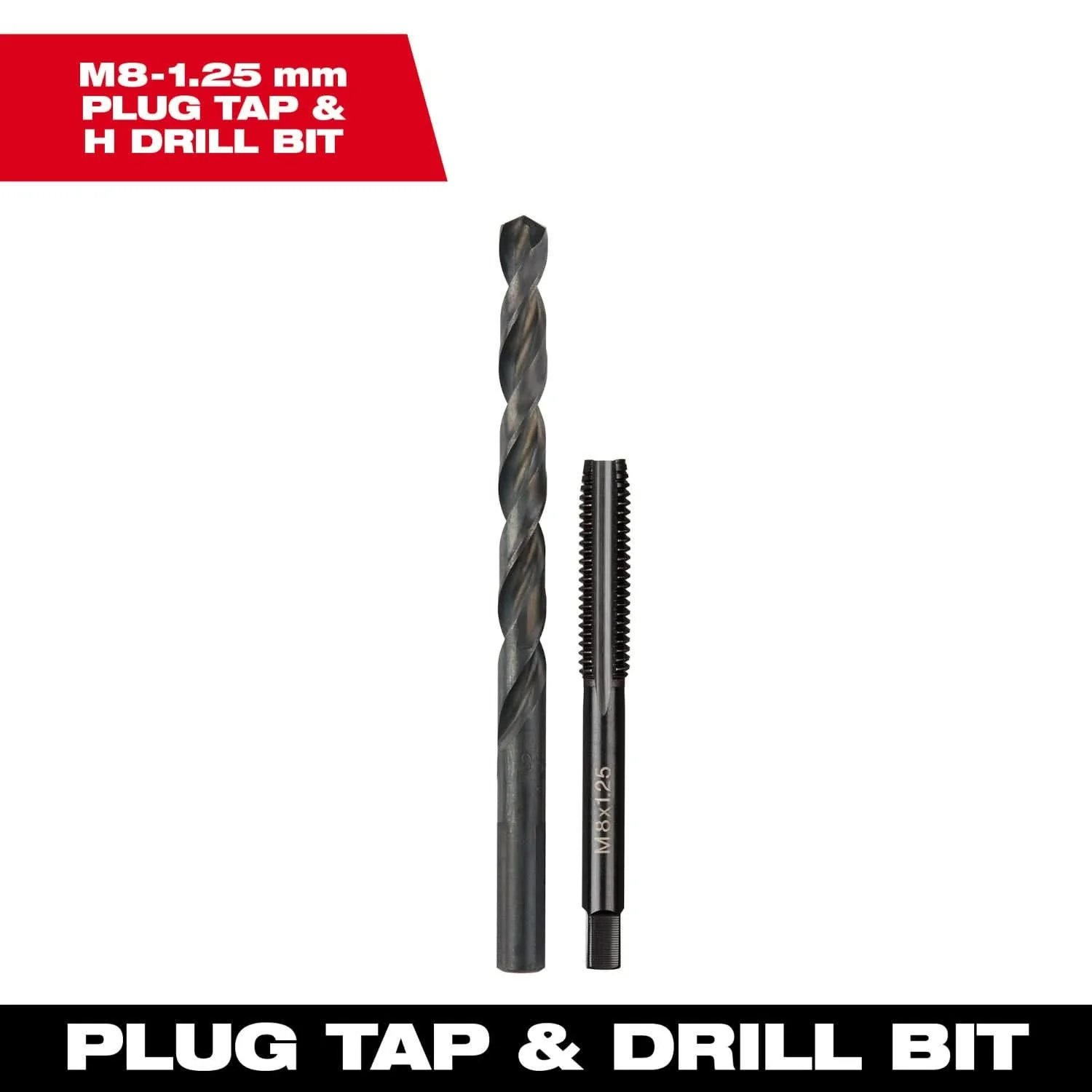 Milwaukee 49-57-5543 M8-1.25 mm Straight Flute Plug Tap & H Drill Bit - Image 3