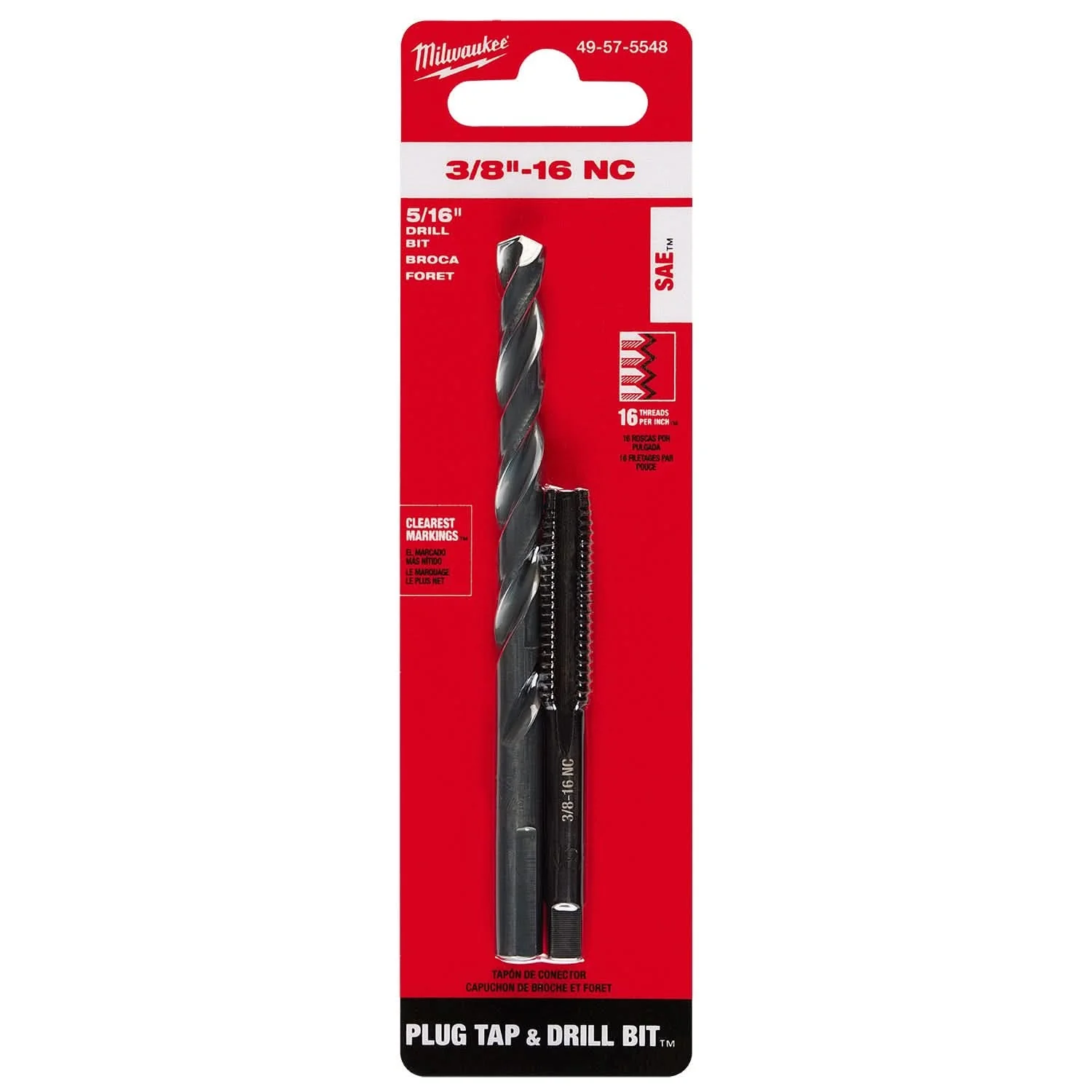 Milwaukee 49-57-5548 3/8"-16 NC Straight Flute Plug Tap & 5/16" Drill Bit - Image 2