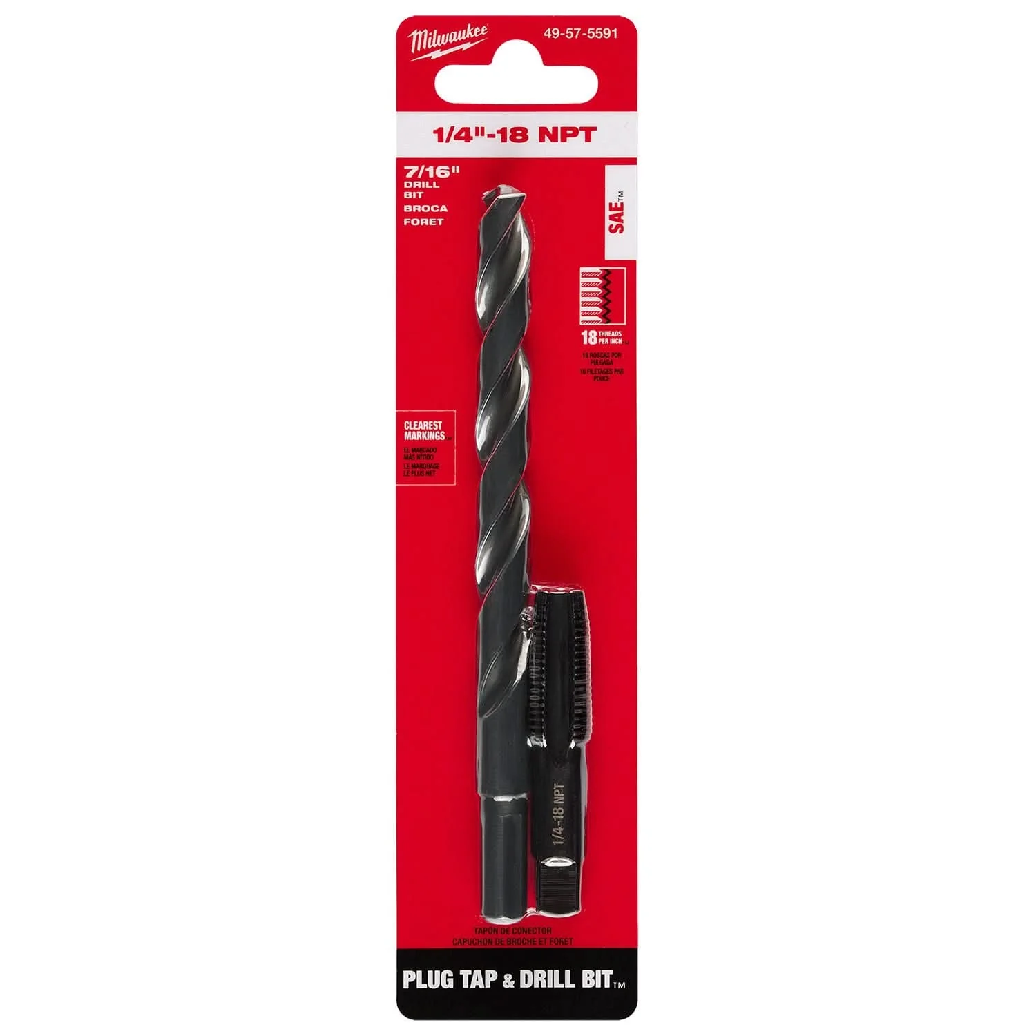 Milwaukee 49-57-5591 1/4"-18 NPT Straight Flute Plug Tap & 7/16" Drill Bit - Image 2