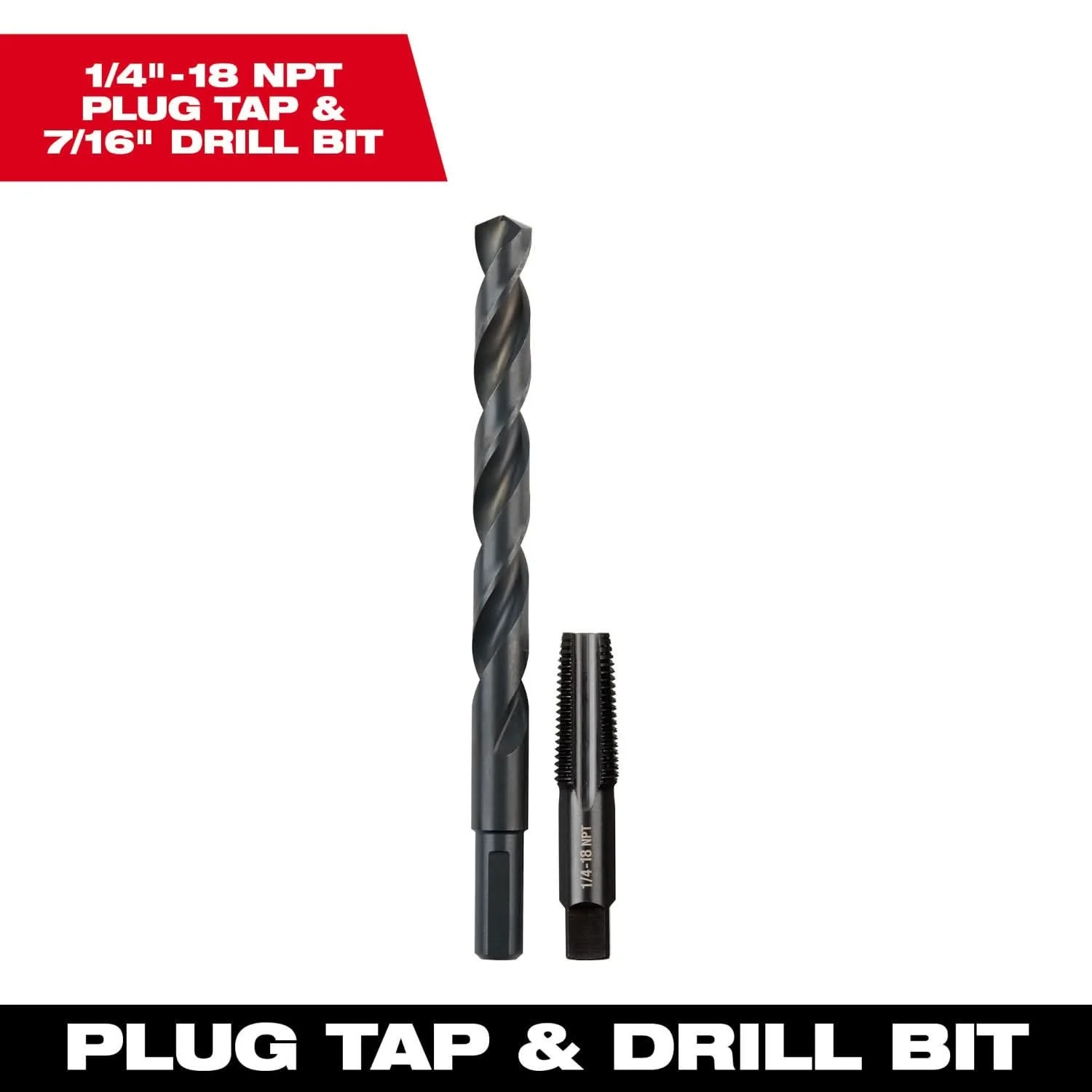 Milwaukee 49-57-5591 1/4"-18 NPT Straight Flute Plug Tap & 7/16" Drill Bit - Image 3