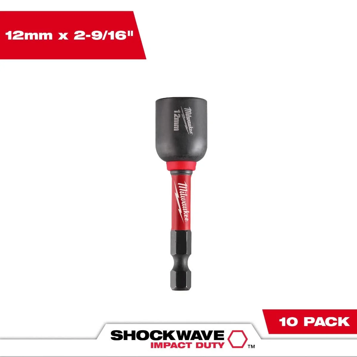 Milwaukee 49-66-0712 SHOCKWAVE Impact Duty 12MM x 2-9/16" Magnetic Nut Driver 10PK - Image 1