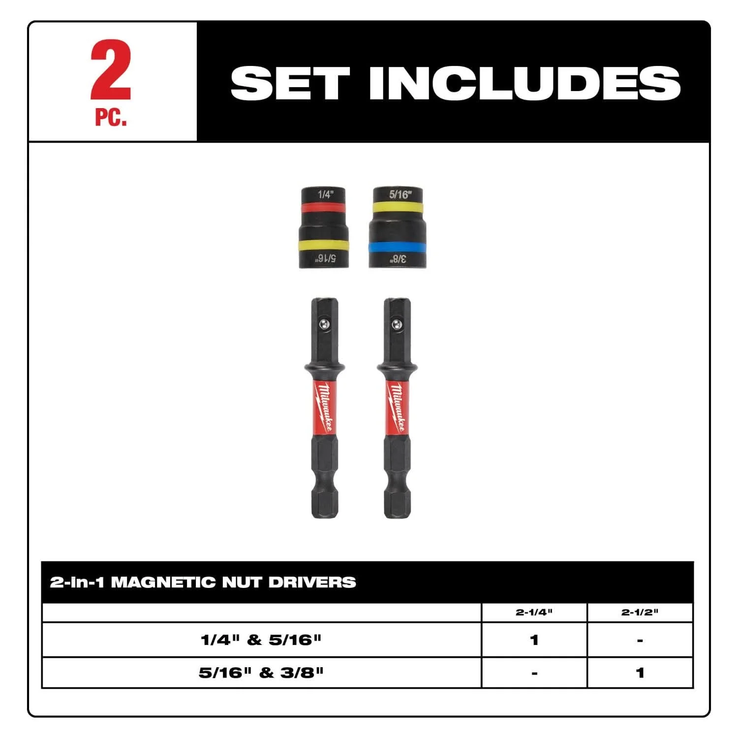 Milwaukee 49-66-4565 SHOCKWAVE Impact Duty QUIK-CLEAR 2-in-1 Magnetic Nut Driver Set 2PC - Image 3