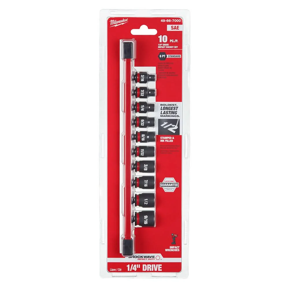 Milwaukee 49-66-7000 10-Piece SHOCKWAVE 1/4-Inch SAE Standard 6-Point Impact Duty Socket Set - Image 2