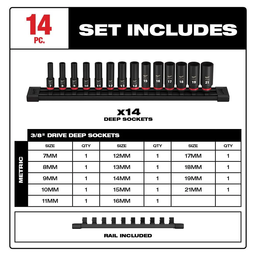 Milwaukee 49-66-7008 14-Piece SHOCKWAVE 3/8-Inch Drive Metric Deep 6-Point Impact Duty Socket Set - Image 3