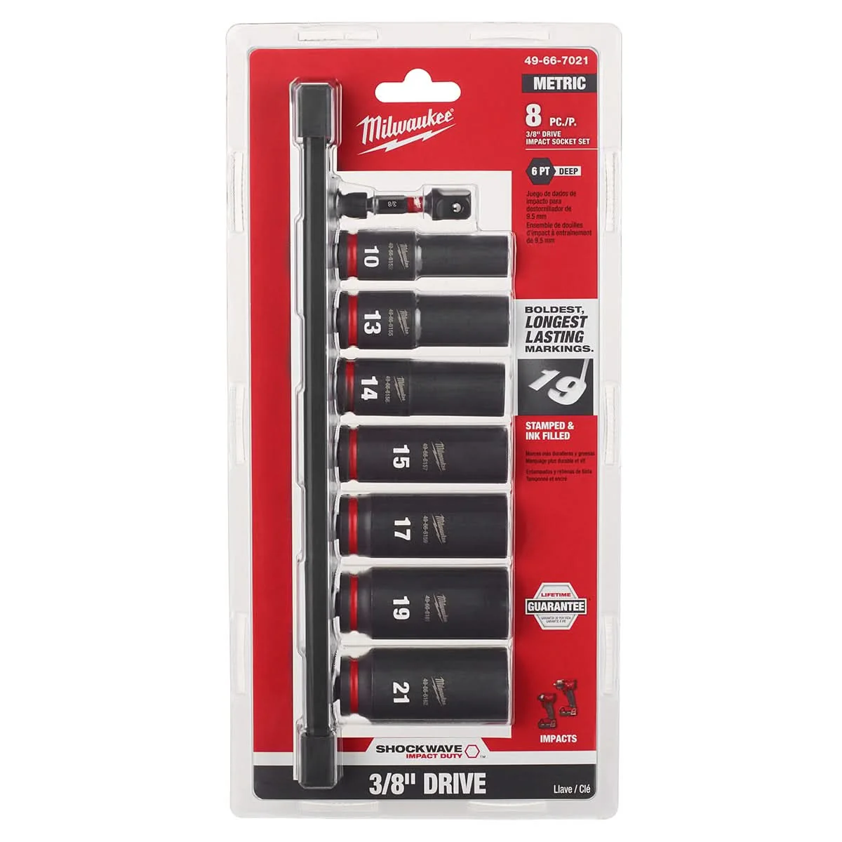 Milwaukee 49-66-7021 8-Piece SHOCKWAVE 3/8-Inch Drive Metric Deep 6-Point Impact Duty Socket Set (PROMO) - Image 2