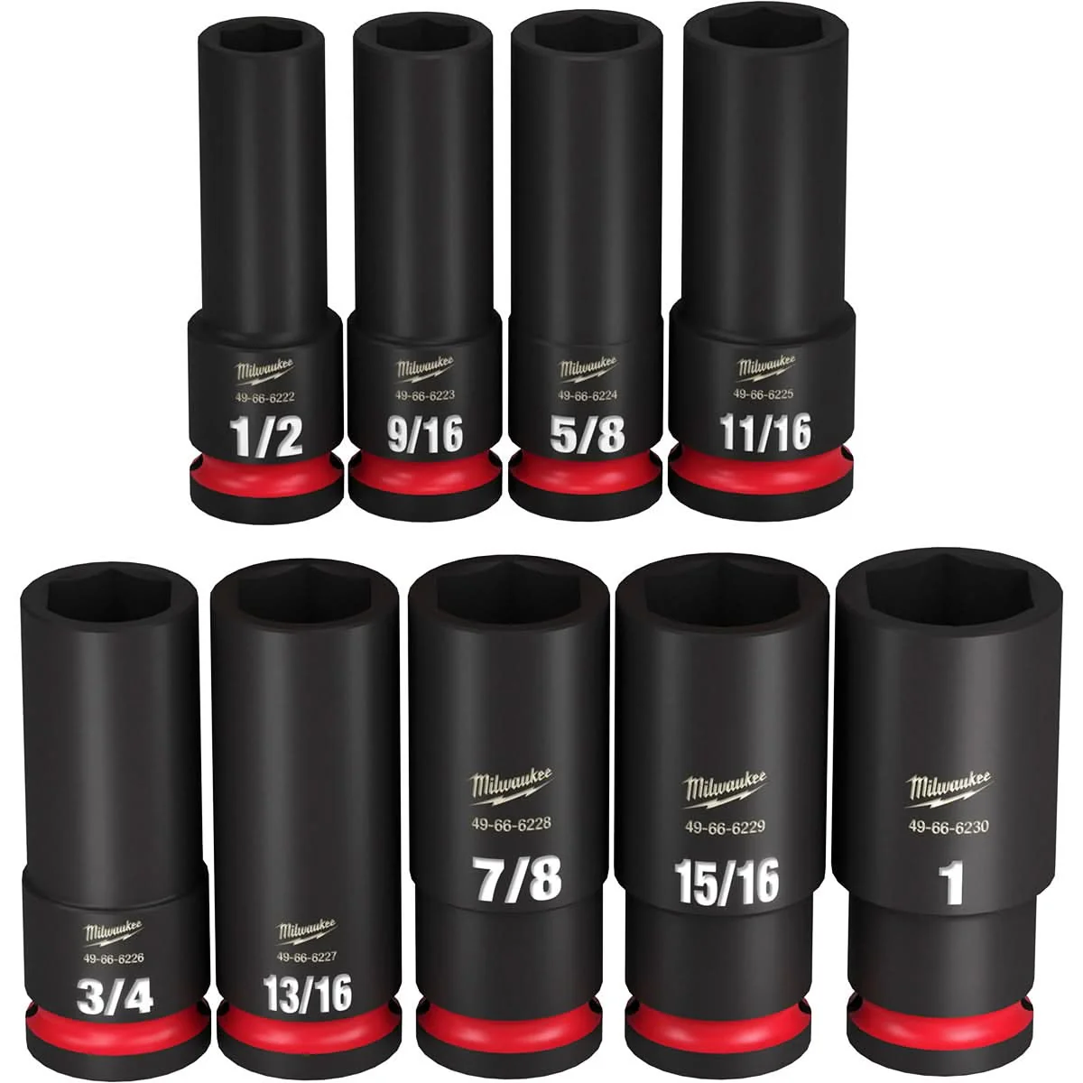 Milwaukee 49-66-7022 9-Piece SHOCKWAVE 1/2-Inch Drive SAE Deep 6-Point Impact Duty Socket Set - Image 1