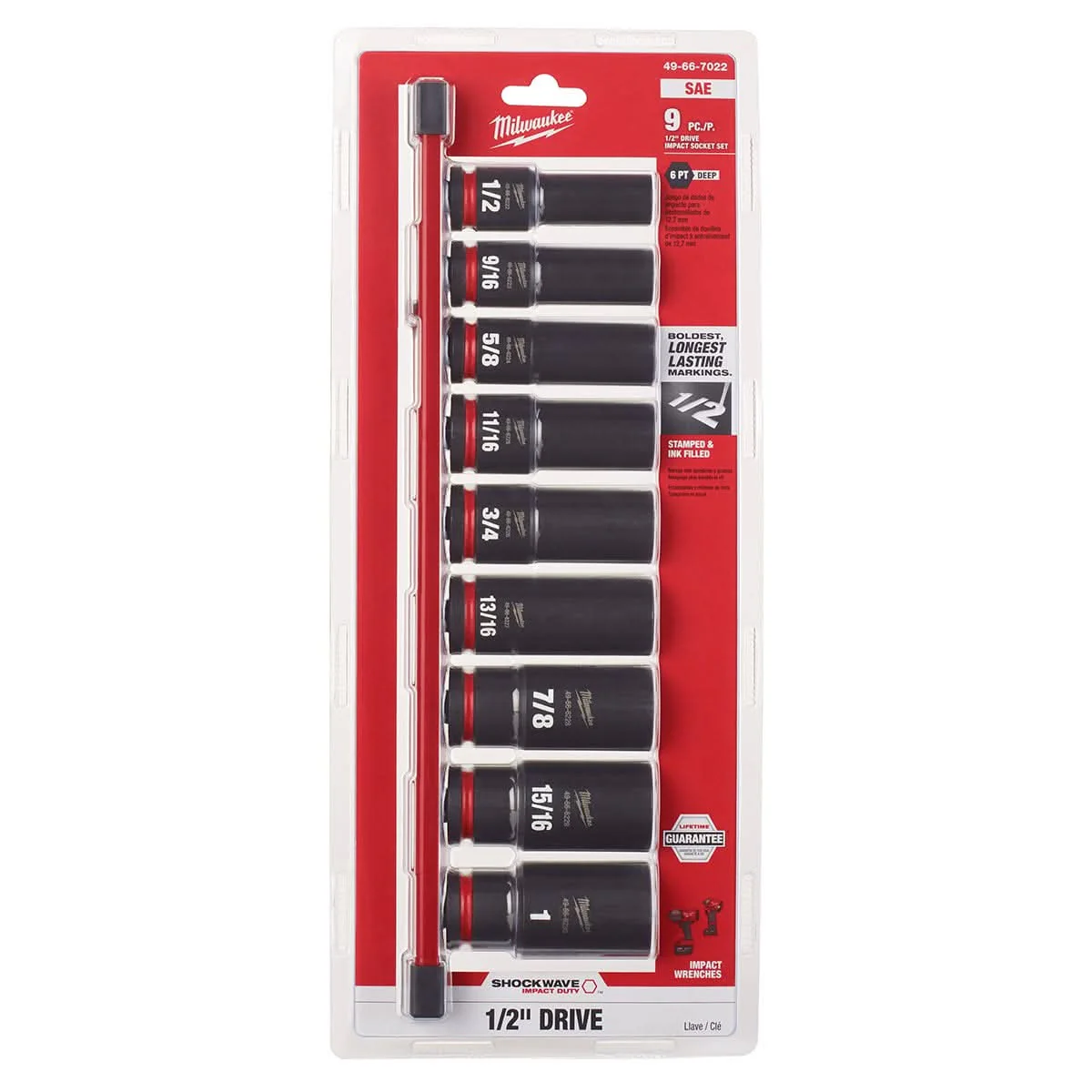 Milwaukee 49-66-7022 9-Piece SHOCKWAVE 1/2-Inch Drive SAE Deep 6-Point Impact Duty Socket Set - Image 2