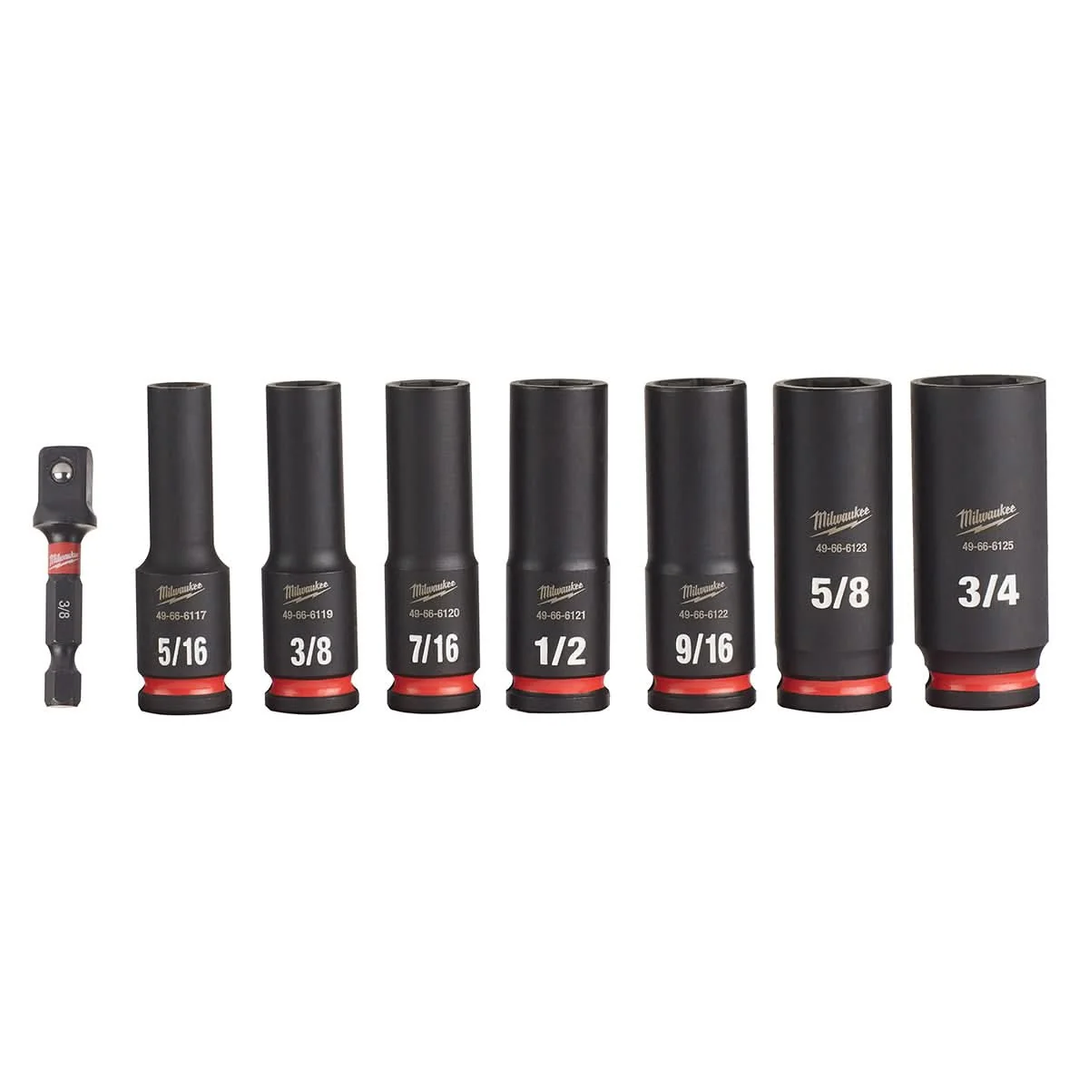 Milwaukee 49-66-7024 8-Piece SHOCKWAVE 3/8-Inch Drive SAE Deep 6-Point Impact Duty Socket Set - Image 1