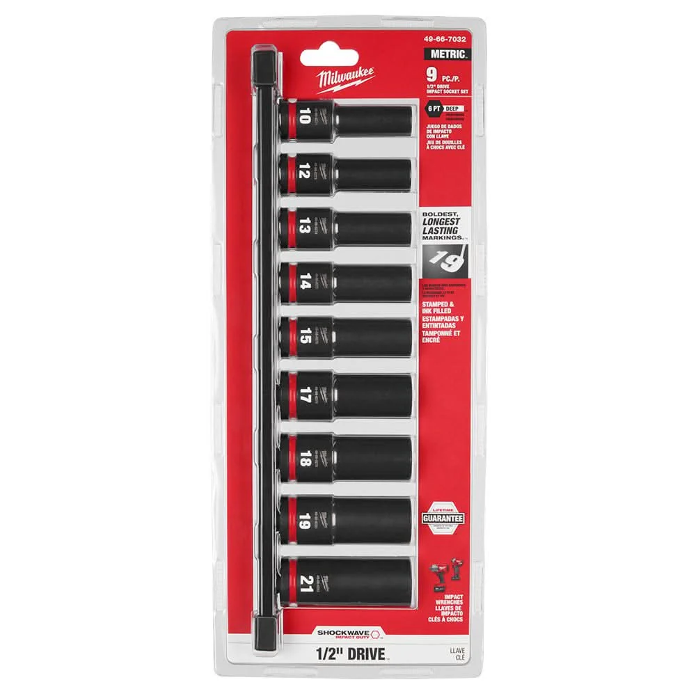 Milwaukee 49-66-7032 9PC SHOCKWAVE Impact Duty 1/2" Drive Metric Deep 6 Point Socket Set - Image 2