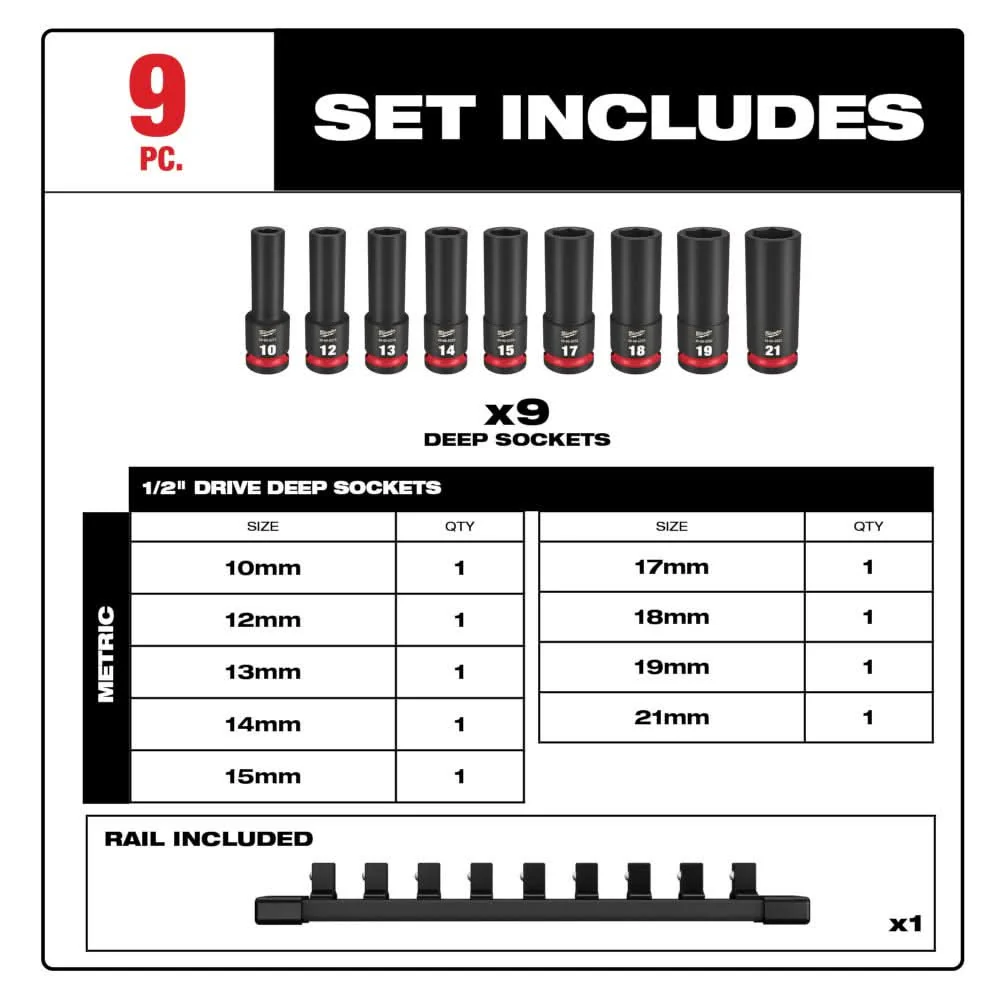 Milwaukee 49-66-7032 9PC SHOCKWAVE Impact Duty 1/2" Drive Metric Deep 6 Point Socket Set - Image 3