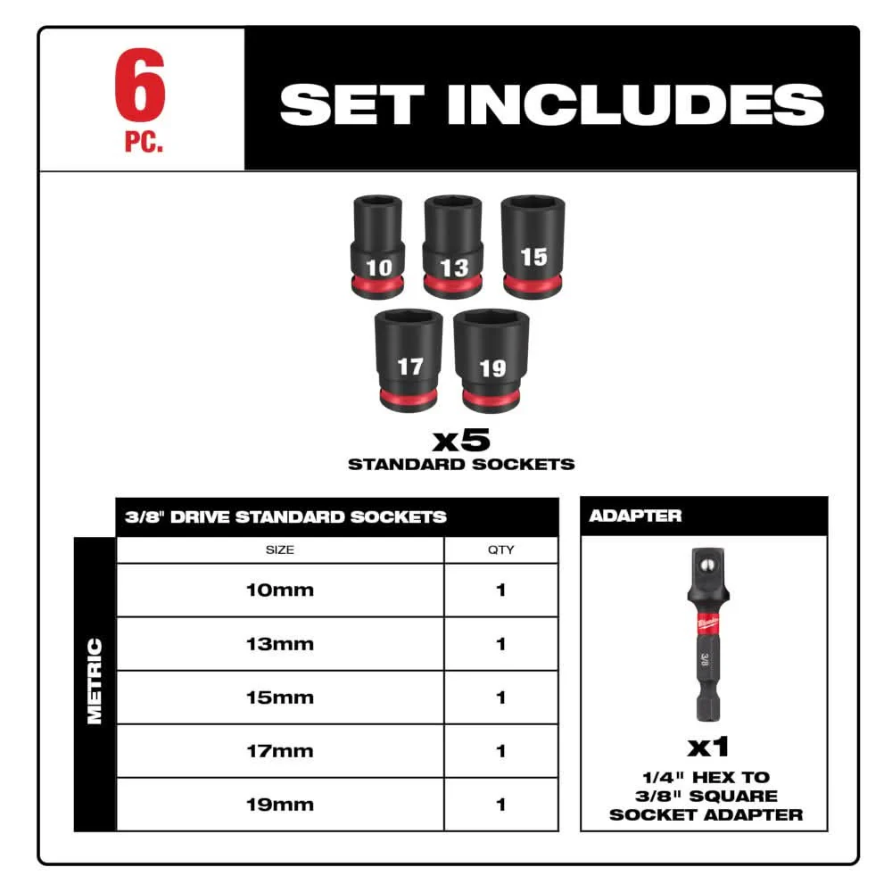 Milwaukee 49-66-7036 6PC SHOCKWAVE Impact Duty 3/8" Drive Metric Standard Socket Set - Image 3