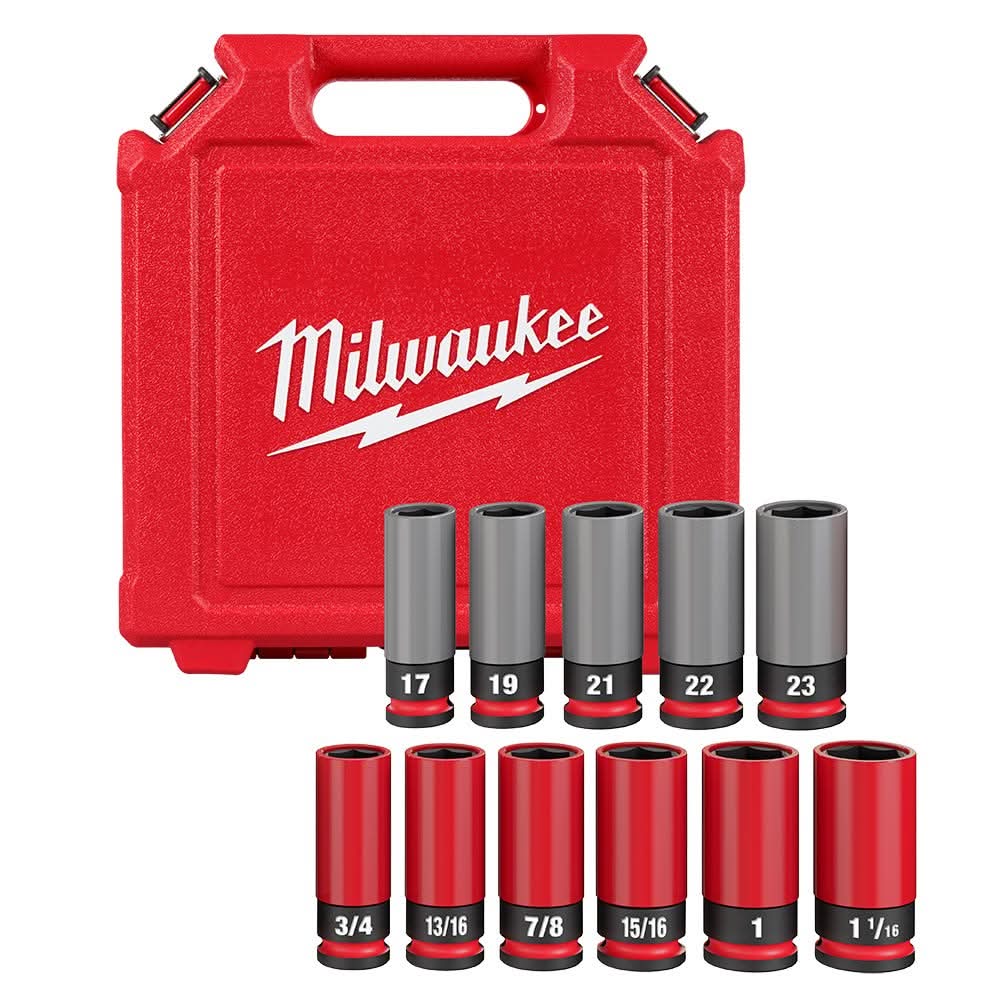Milwaukee 49-66-7833 SHOCKWAVE Impact Duty 1/2 Drive SAE & Metric 11PC Lug Nut Wheel Socket Set - Image 1