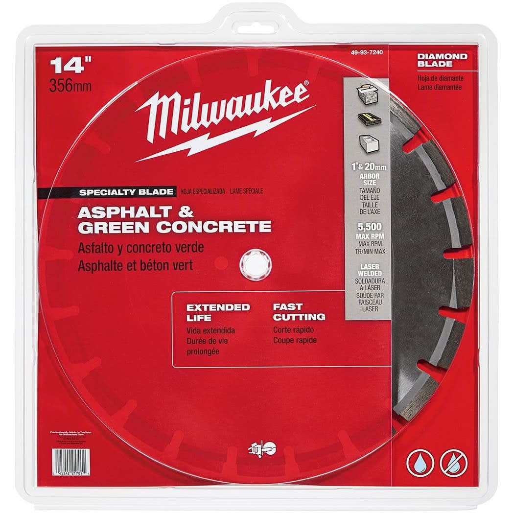Milwaukee 49-93-7240 14" Asphalt & Green Concrete Segmented Diamond Blade - Image 1