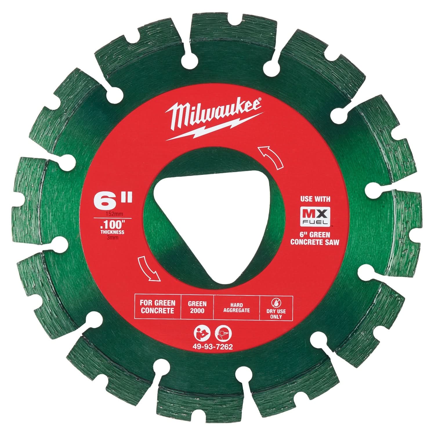 Milwaukee 49-93-7262 Green 6 in. x .100 in. Diamond Blade for Green Concrete - Image 1
