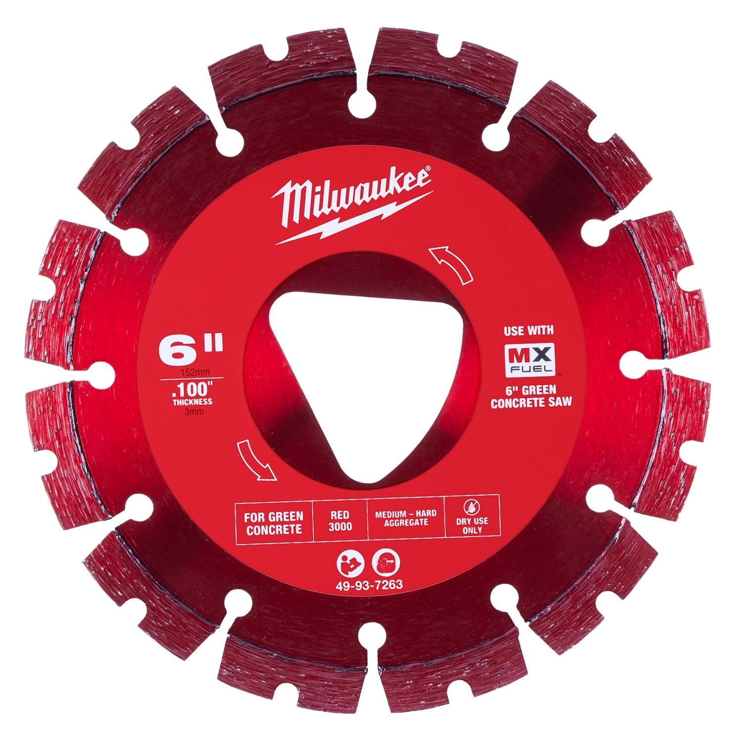 Milwaukee 49-93-7263 Red 6 in. x .100 in. Diamond Blade for Green Concrete - Image 1