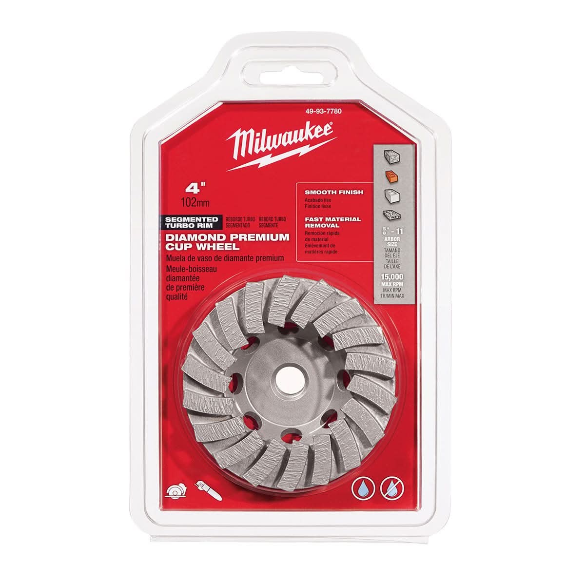 Milwaukee 49-93-7780 4" DIAMOND MAX Turbo Diamond Cup Wheel - 12 Segment - Image 2