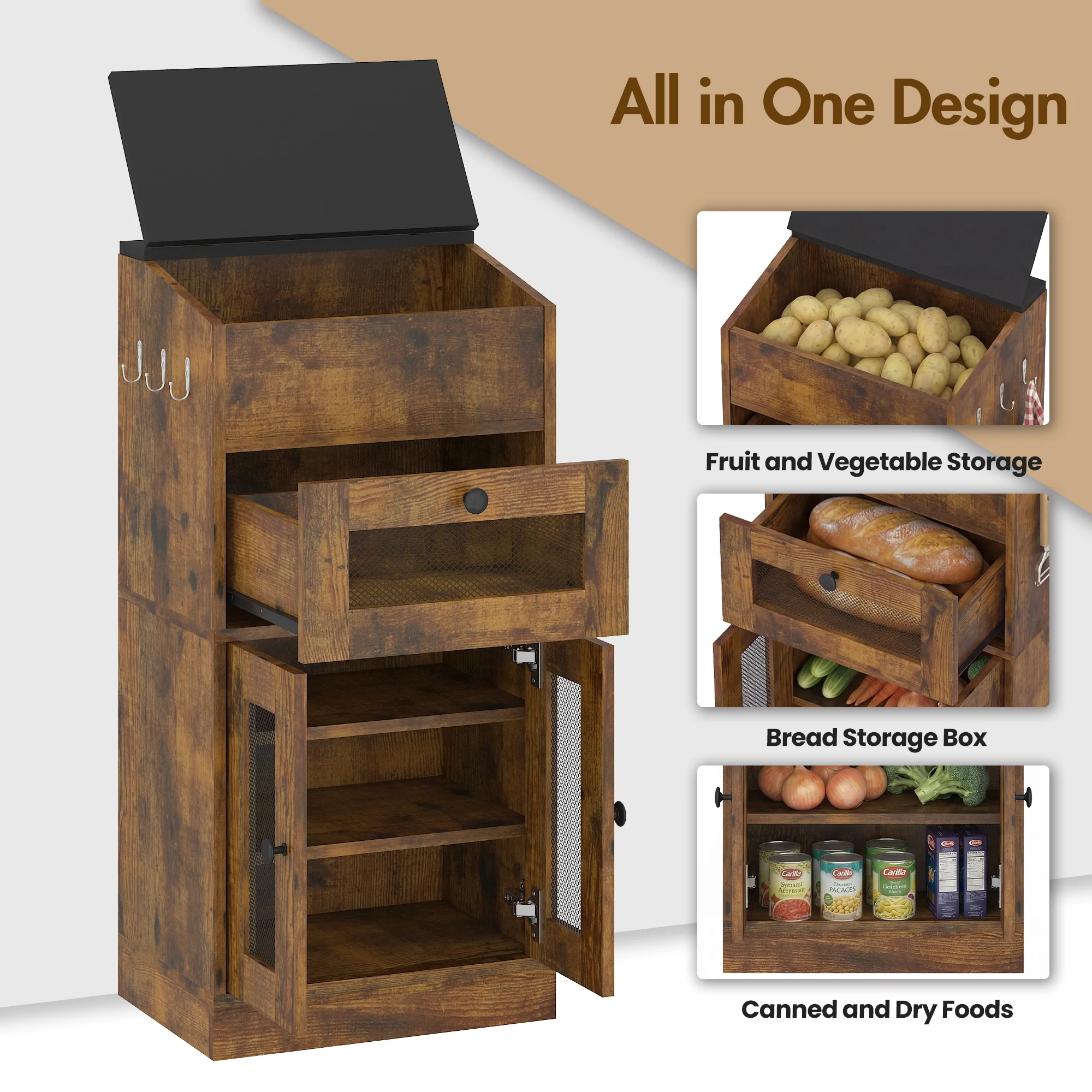 Advwin Multi-Compartment Wooden Fruit & Vegetable Cabinet - Image 3