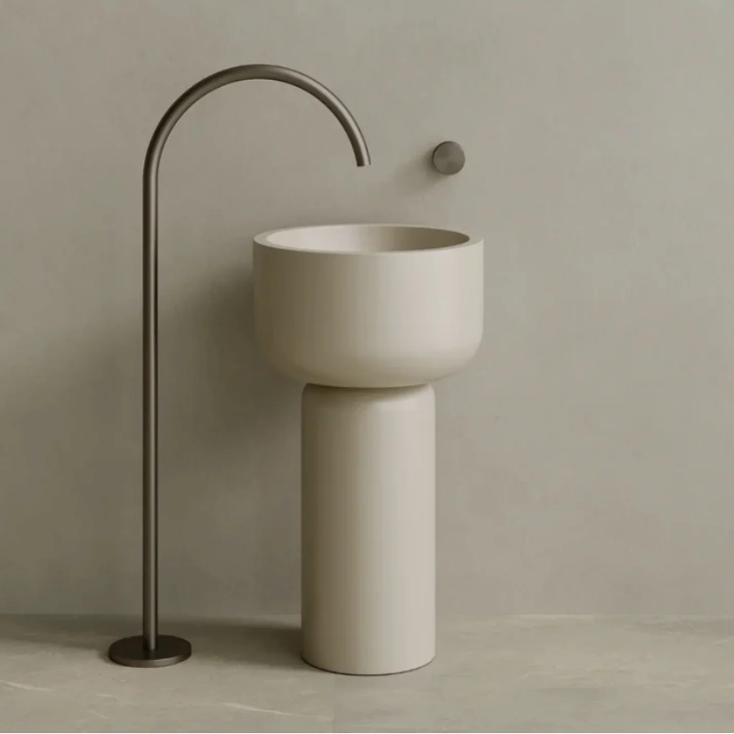 ELEMENTO BATH | 19" x 33" SOLID SURFACE STONE ROUND PEDESTAL SINK | $1,435.00 - $1,506.70 - Image 2