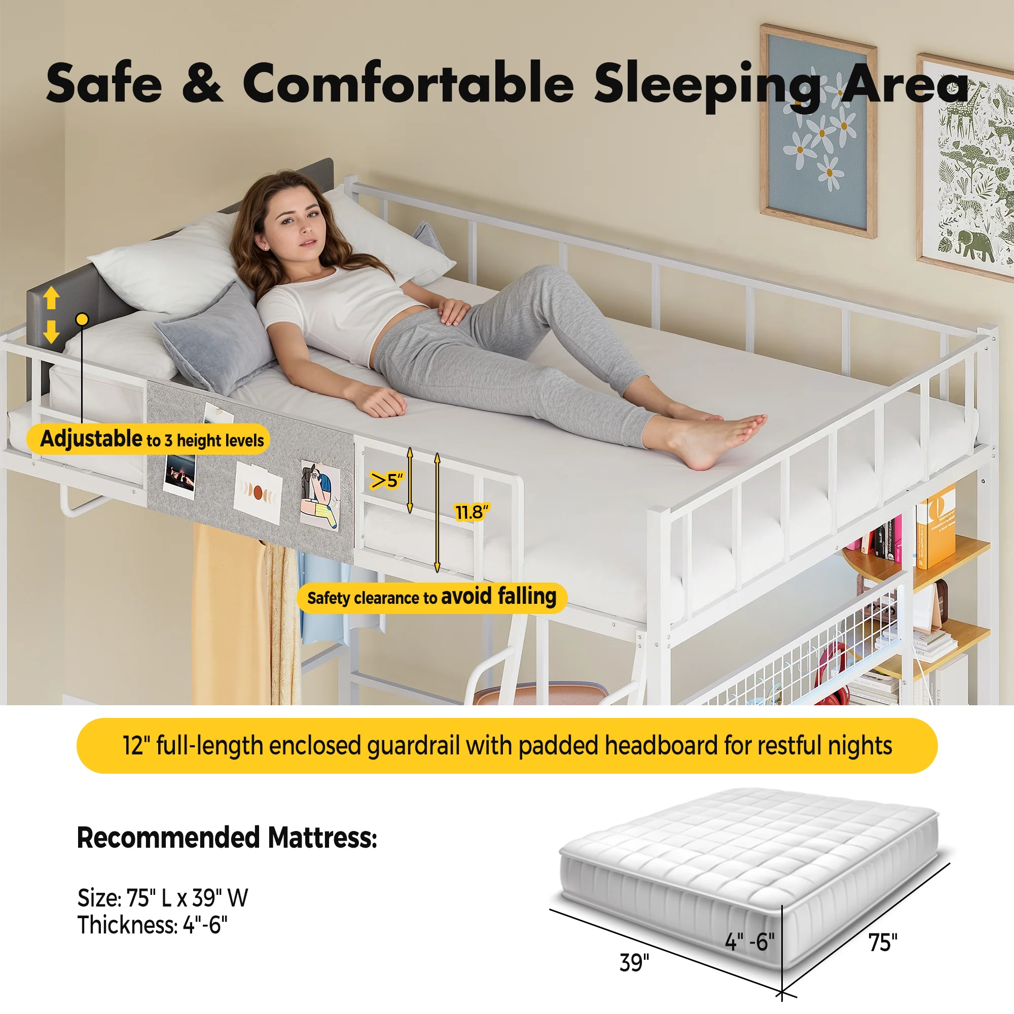 Advwin Full Size Loft Bed with Desk & Charging Station - Image 3
