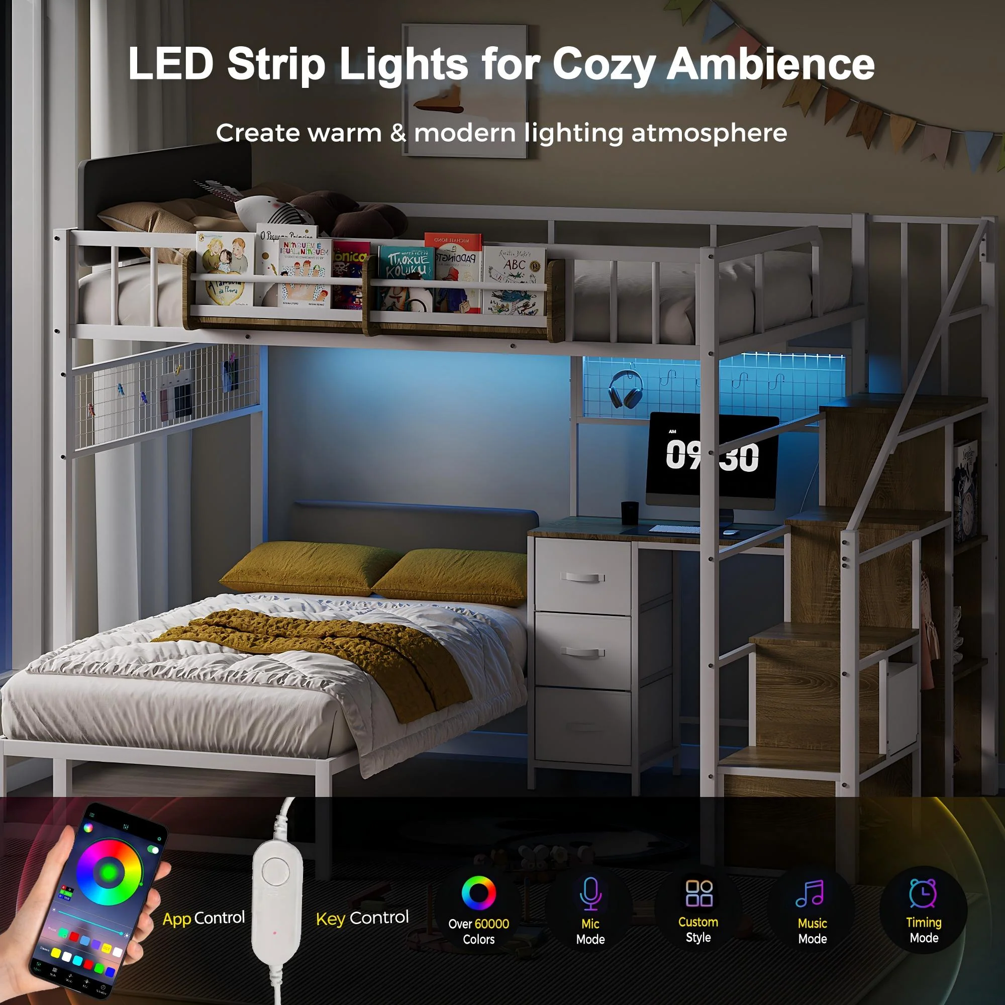 Advwin L-Shaped Bunk Loft Bed with Desk - Image 3