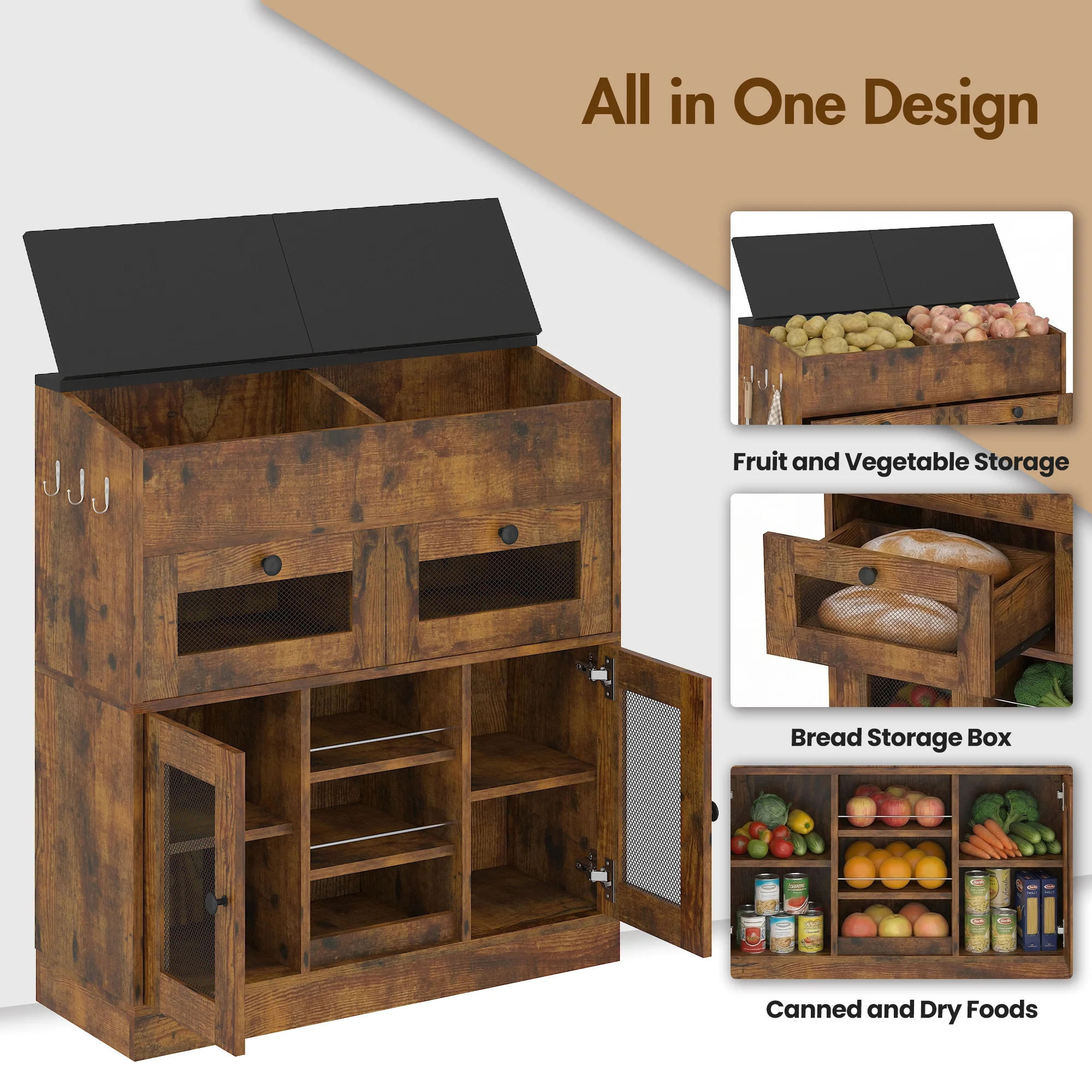 Advwin 5-Tier Fruit & Vegetable Cabinet w/ 2 Mesh Doors - Image 3