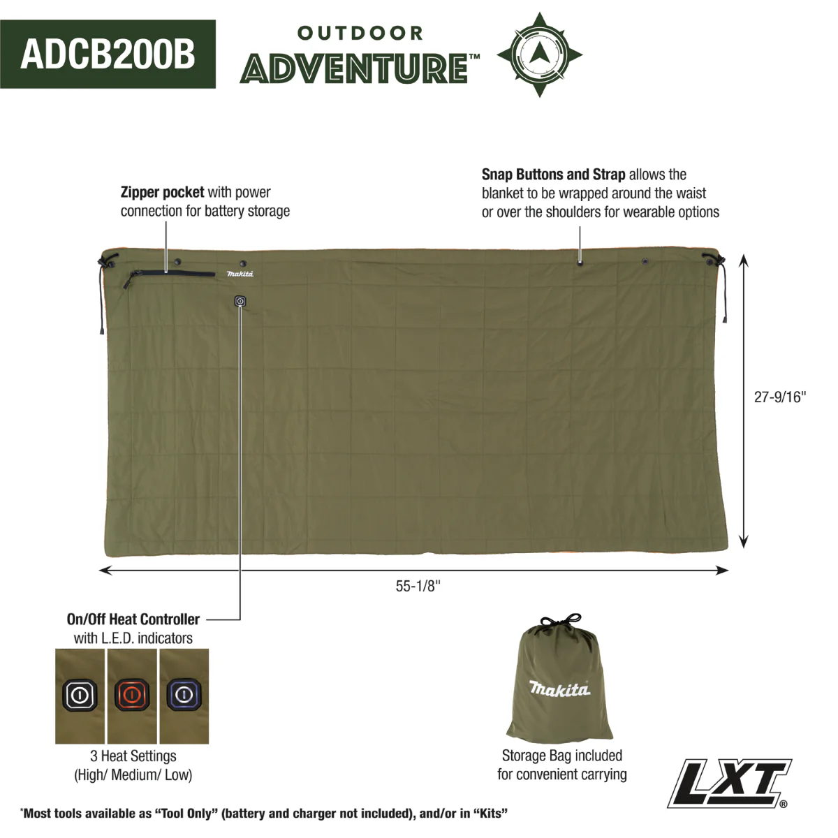Makita ADCB200B Outdoor Adventure 18V LXT Heated Blanket, Blanket Only - Image 2