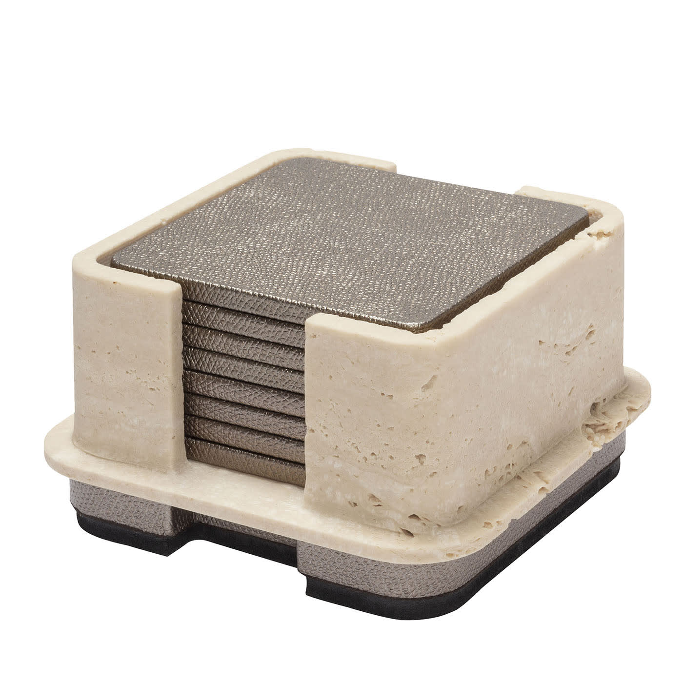 GIOBAGNARA | LLOYD BEIGE LEATHER AND MARBLE COASTER HOLDER WITH 8 COASTERS | $905.00 - Image 1